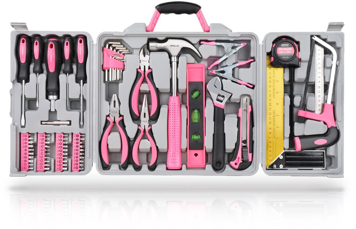 SnelShoppen - Apollo 71-delige Gereedschapsset – Complete Roze Gereedschapskist voor Vrouwen & Huishouden – Handige Toolset met Hamers, Tangen, Schroe