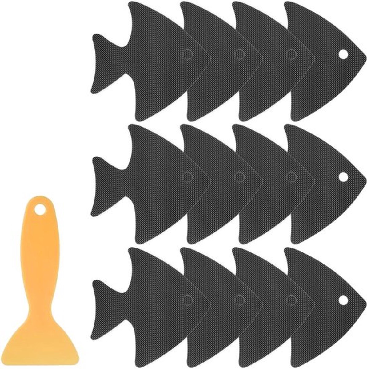 Antislip badstickers set van 12, visvorm, zwart, douchevloerstickers - badkamer, keuken, t