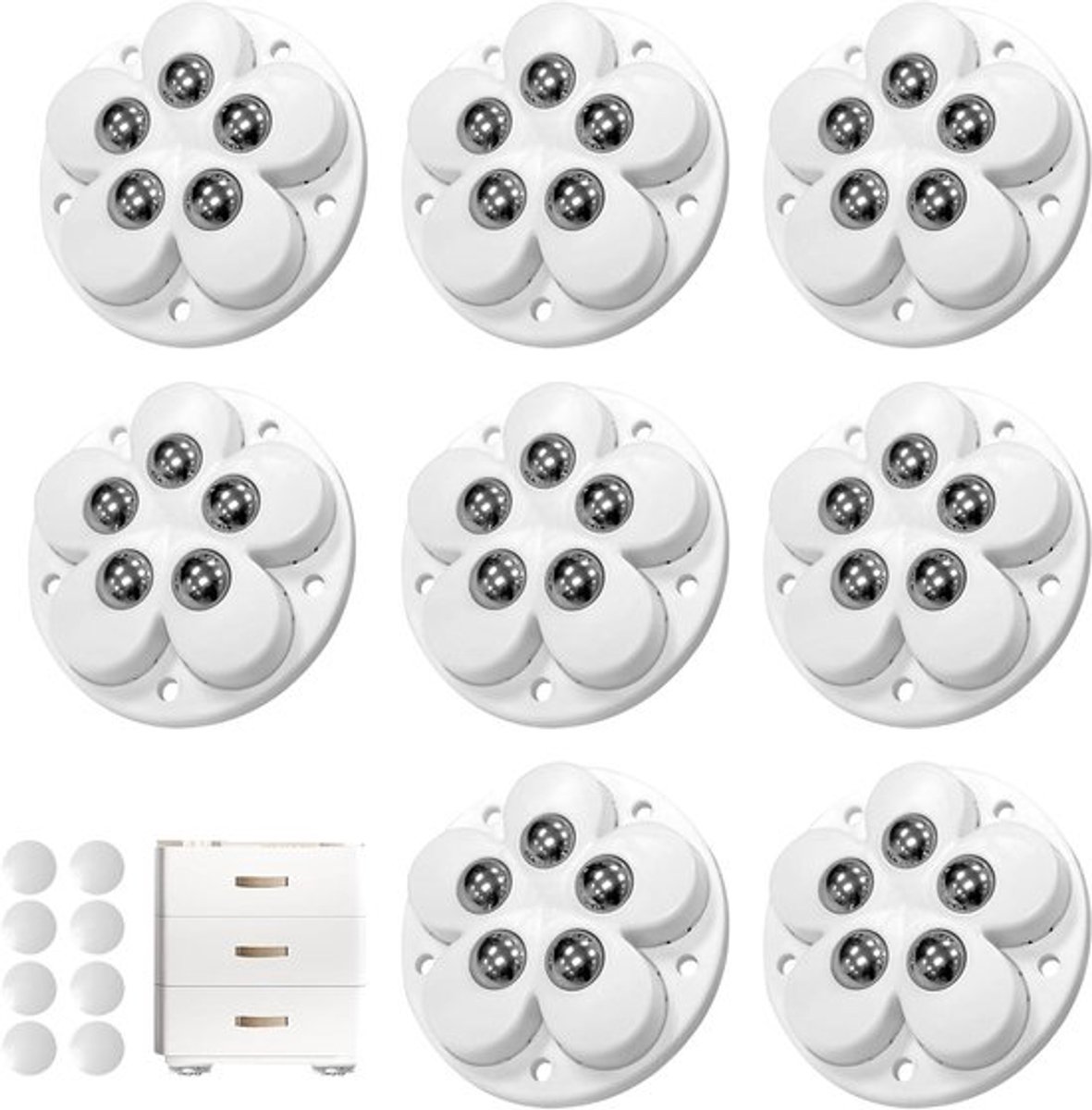 Set van 8 meubelwielen | Zwenkwielen 54 mm | Draagvermogen 300 kg
