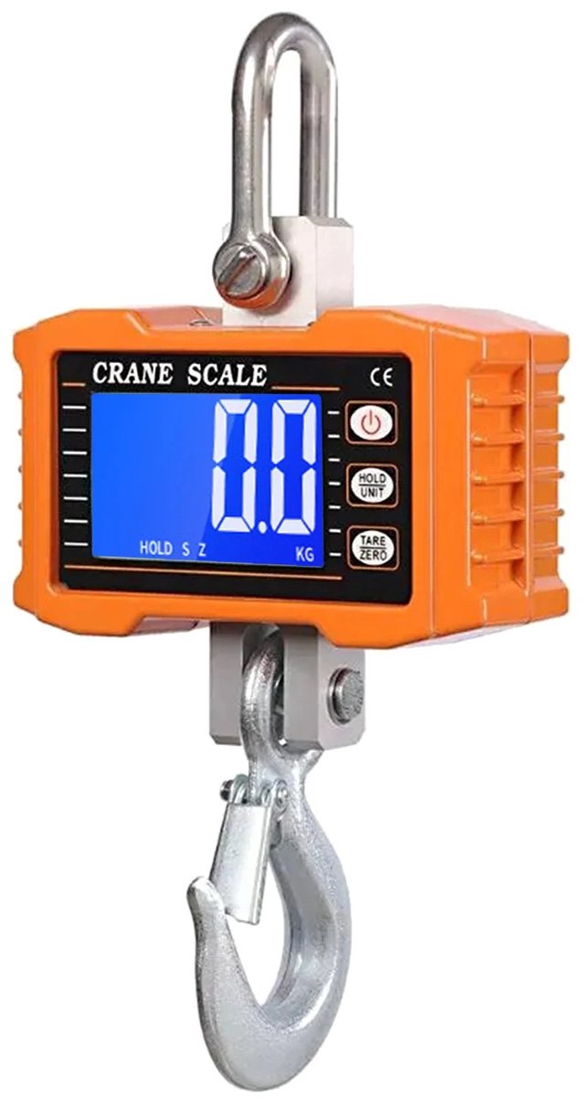 Stervia Hangweegschaal - Digitale Kraanweegschaal - 1000 kg Draagvermogen - LCD Display - Tarrafunctie - Oranje - 26,5 x 14,3 x 5 cm