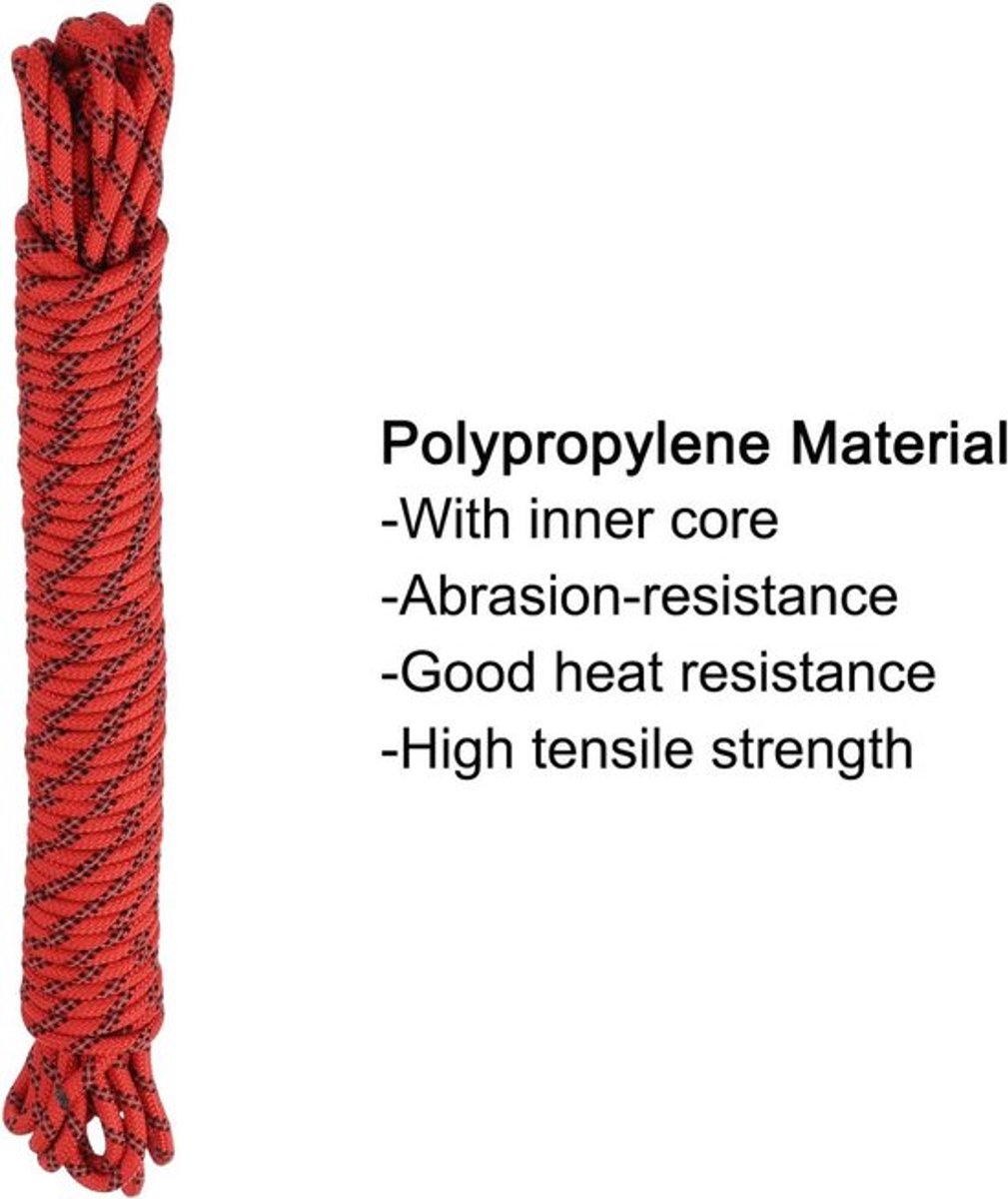 Diamantgevlochten polypropyleen en nylon touw, 15 m, hoge sterkte voor binnen en buiten, camping en boot, 9 mm, rood/zwart.
