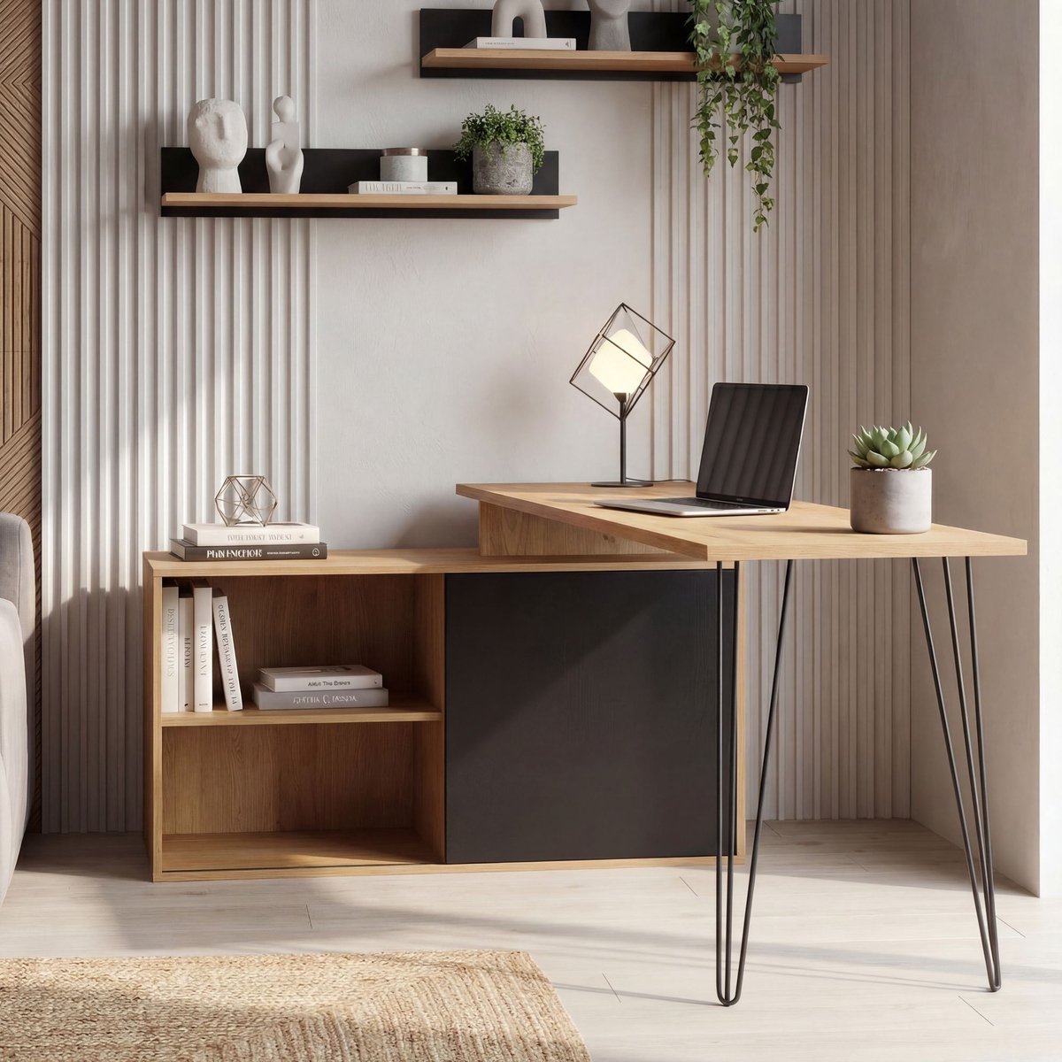 Bureau zwart L-vorm 130 cm breed