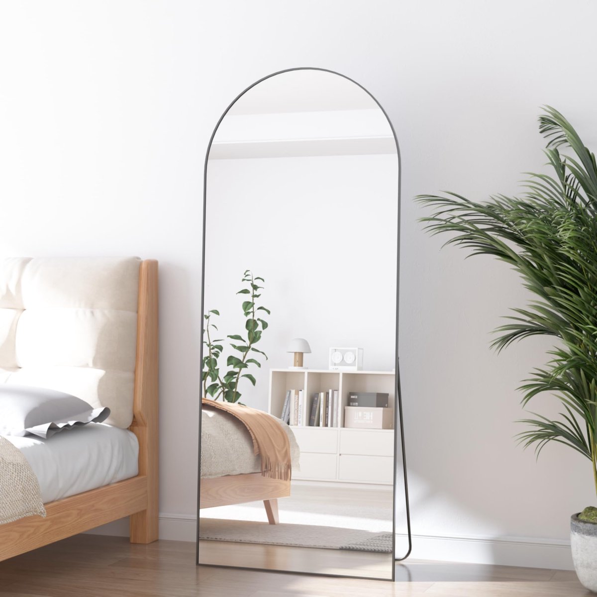 SnelShoppen - Gebogen Vloerspiegel 165 x 60 cm - Full-Body Wandspiegel met Aluminium Frame - Zwart - Perfecte Aankleedspiegel voor Slaapkamer en Woonk