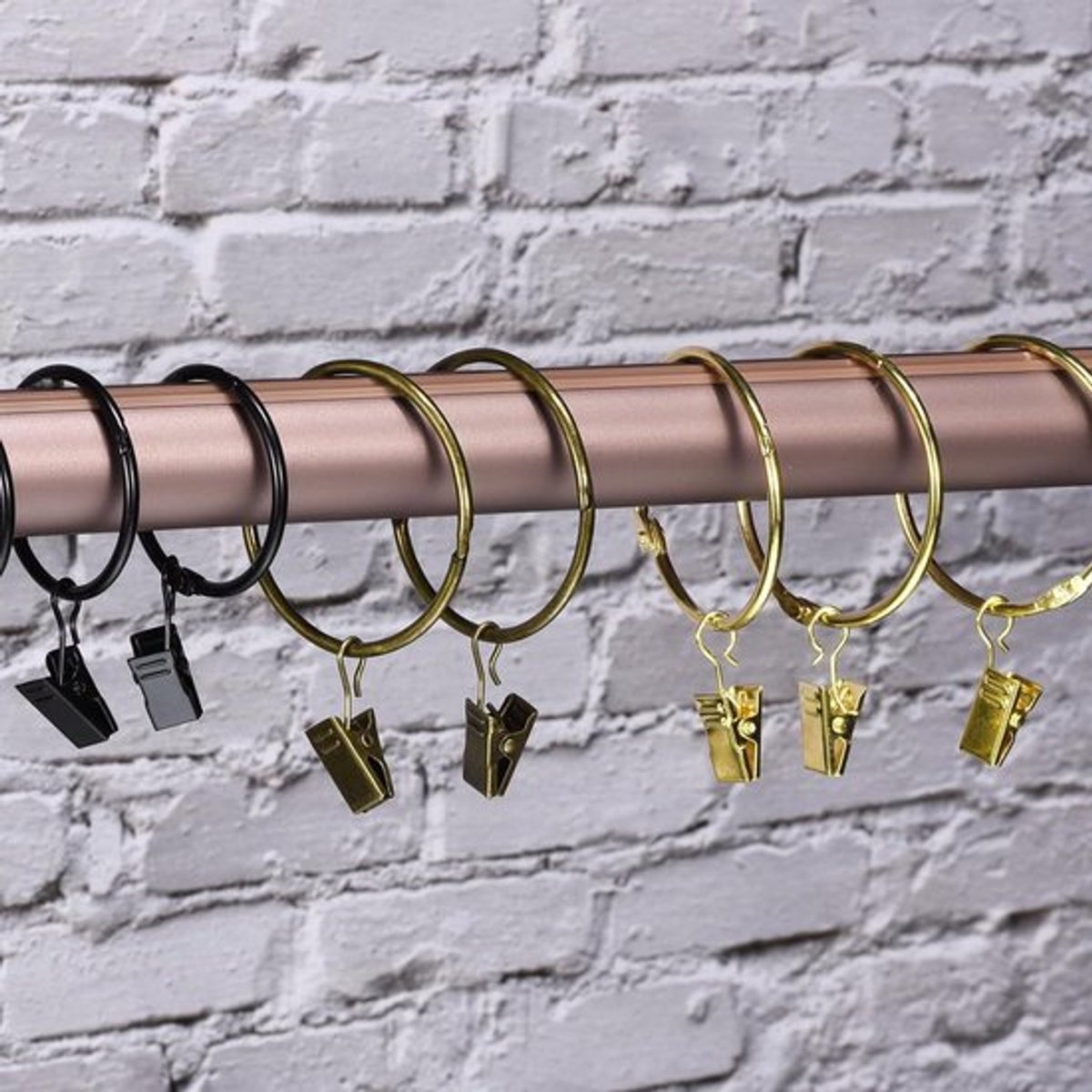 Koolstofstalen gordijnringen met clip, 40 stuks, 3,8 cm haken, koperen ringclip voor gordijnroedes.