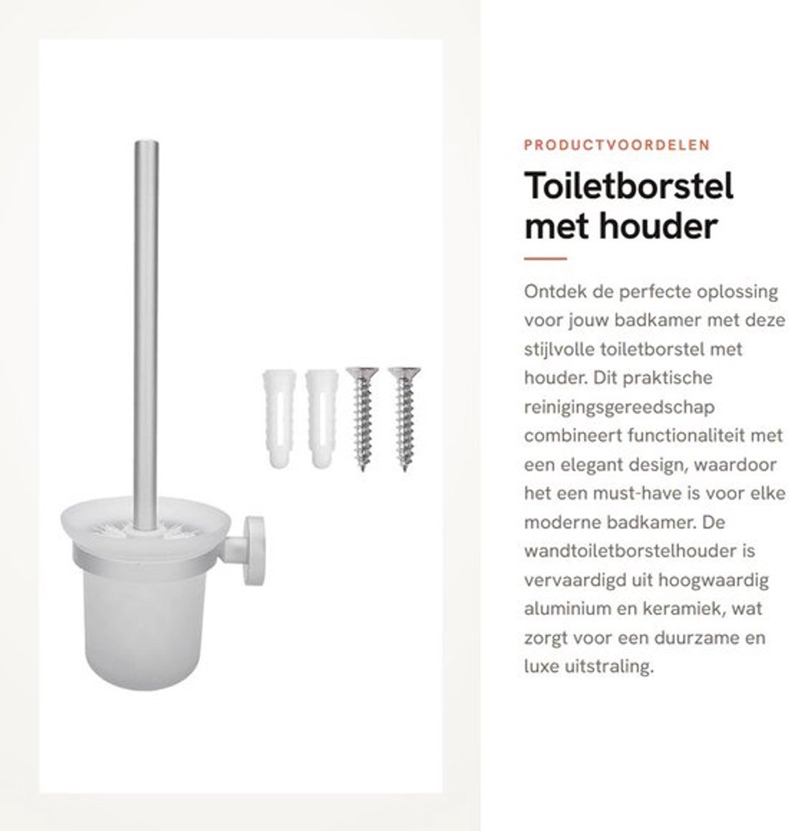 Toiletborstel met Houder - Wandtoiletborstelhouder - Aluminium/Keramiek - Badkameraccessoires - Reinigingsgereedschap - Ruimtebesparend - Badkamerborstel