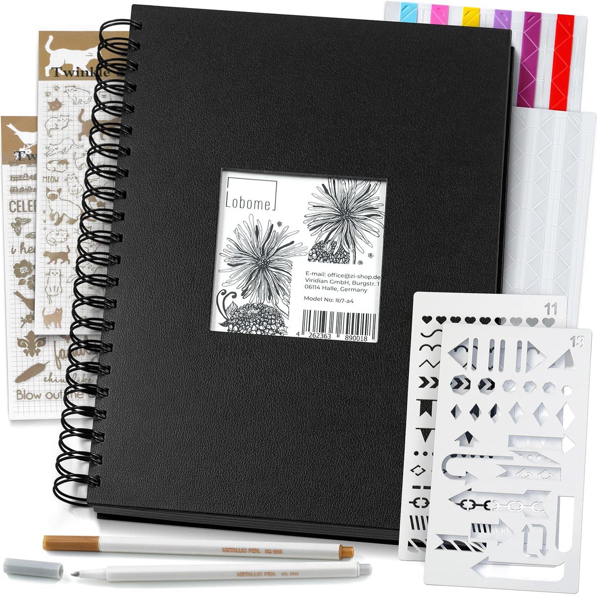 SnelShoppen - A4 Zwart DIY Fotoalbum met 90 Zwarte Pagina's, Scrapbook Accessoires, Stencils, Stickers & Pennen, Memory Album met Aanpasbare Cover voo