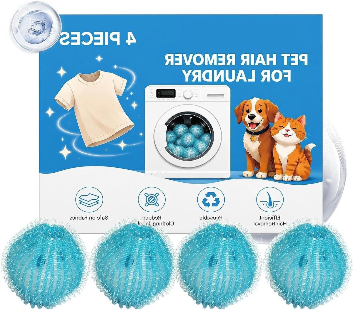 Washaarvanger - Pluizenverwijderaar Reinigingsballen - Kleding Reinigen - Veilig Voor Stoffen - 4 Stuks - Grijs