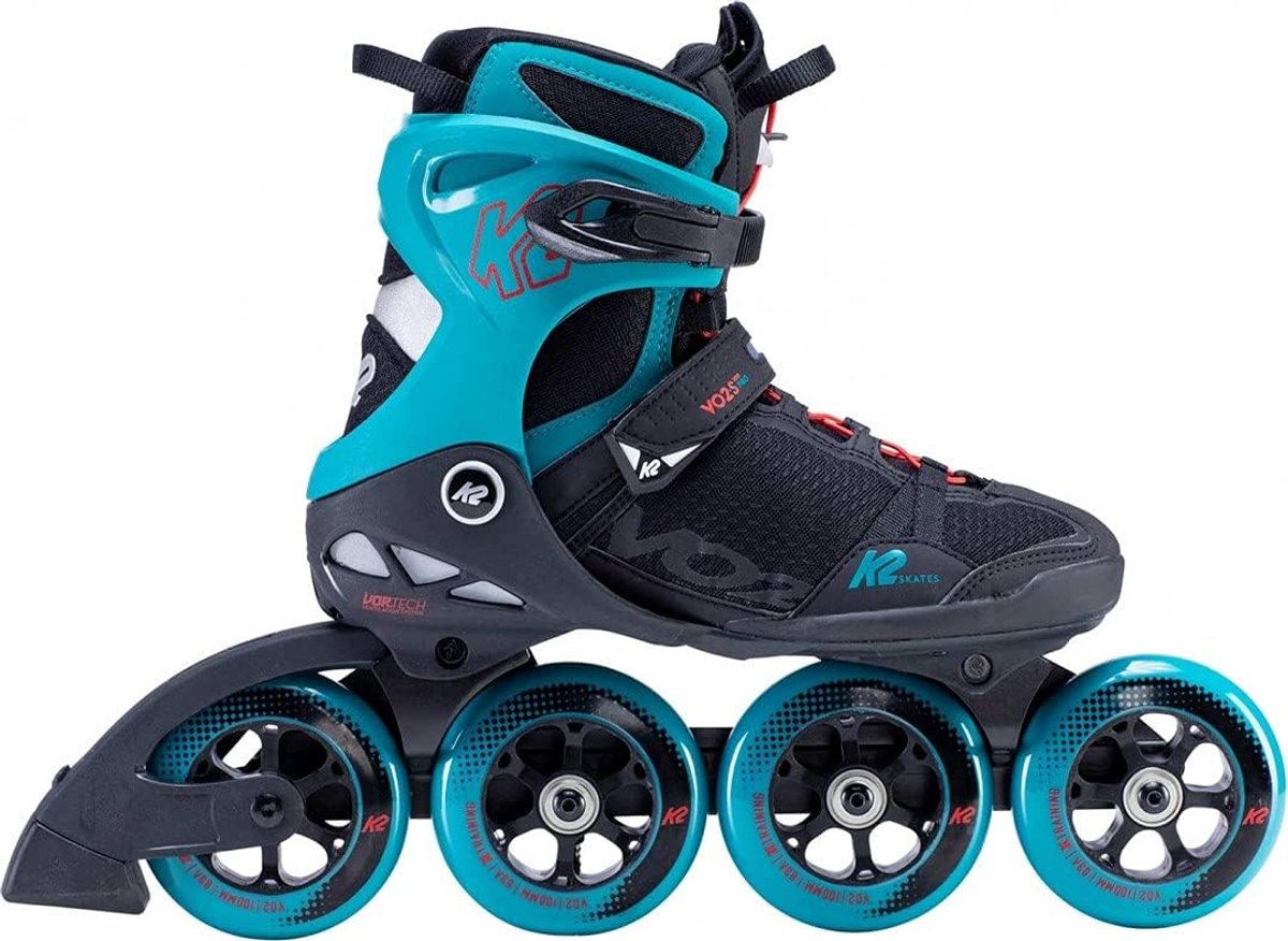 Skeelers - Inline skates - Sportieve training - Enkelzijdige VO2 S Frames - 100mm wielen - Zwart/Turquoise