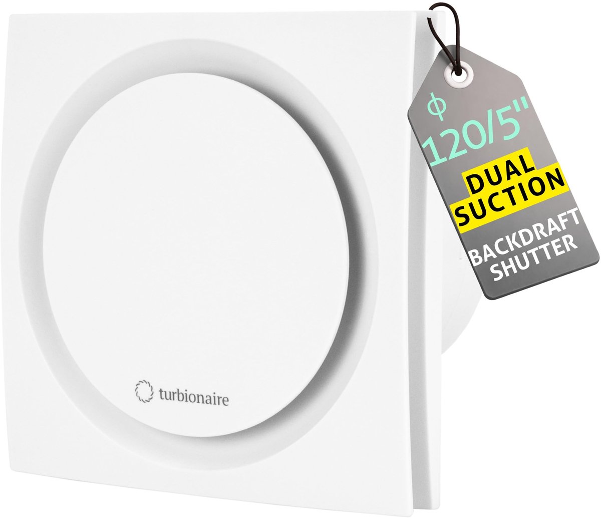 SnelShoppen - Turbionaire Ring 120 SW Afvoerventilator 120mm Wit - Dubbele Rand- en Frontzuiging, Badkamer, Keuken, Terugslagventiel, IPX4 Bescherming