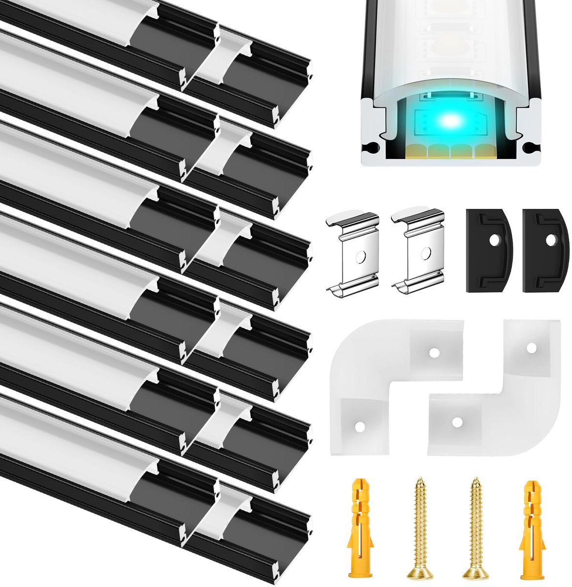 SnelShoppen - Led-aluminium profiel 12 x 1 m met melkachtige afdekking, eindkappen en montageklem voor ledstrips - Perfect voor verlichting in huis, t