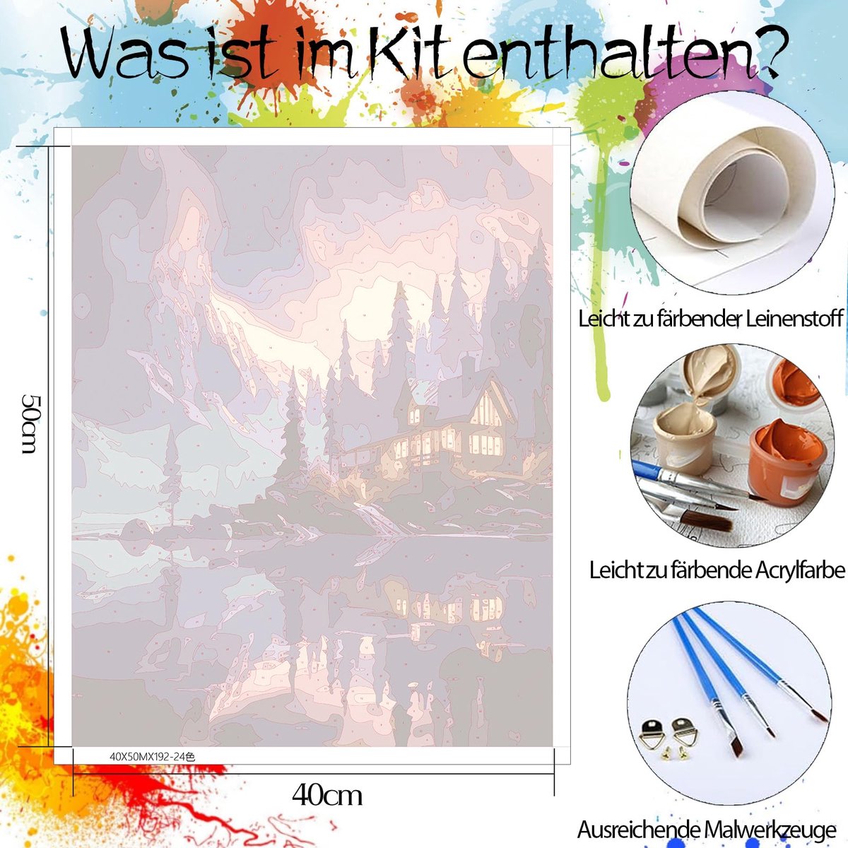 SnelShoppen - Schilderen op Nummer voor Volwassenen - Doe-Het-Zelf Olieverfschilderijset met Meren - 40x50 cm - Inclusief 3 Penselen en Acrylverf - Kr