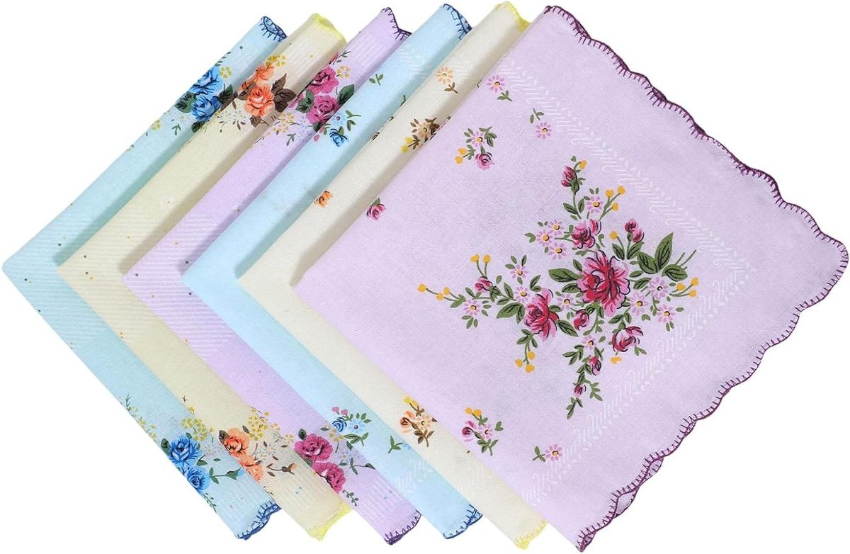 Zakdoeken Dames Set - Bloemen Prints - Dagelijks Gebruik - 100% Katoen - 6 Stuks - Multicolor