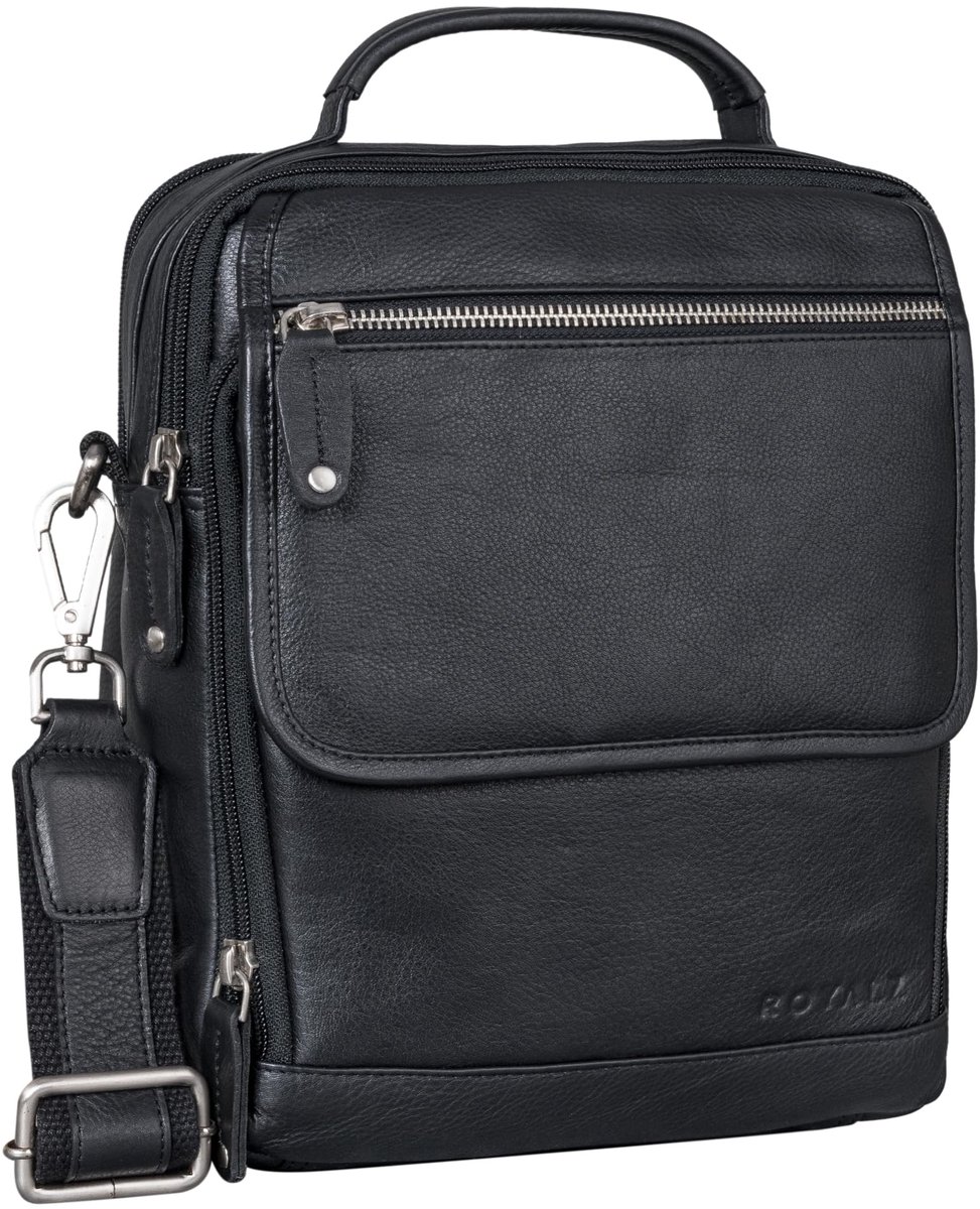 SnelShoppen - Handzame Echt Lederen Herentas, Vintage Schoudertas voor Mannen, Kleine Tas voor Tablet tot 11 Inch, Zwart, Perfect voor Dagelijks Gebru