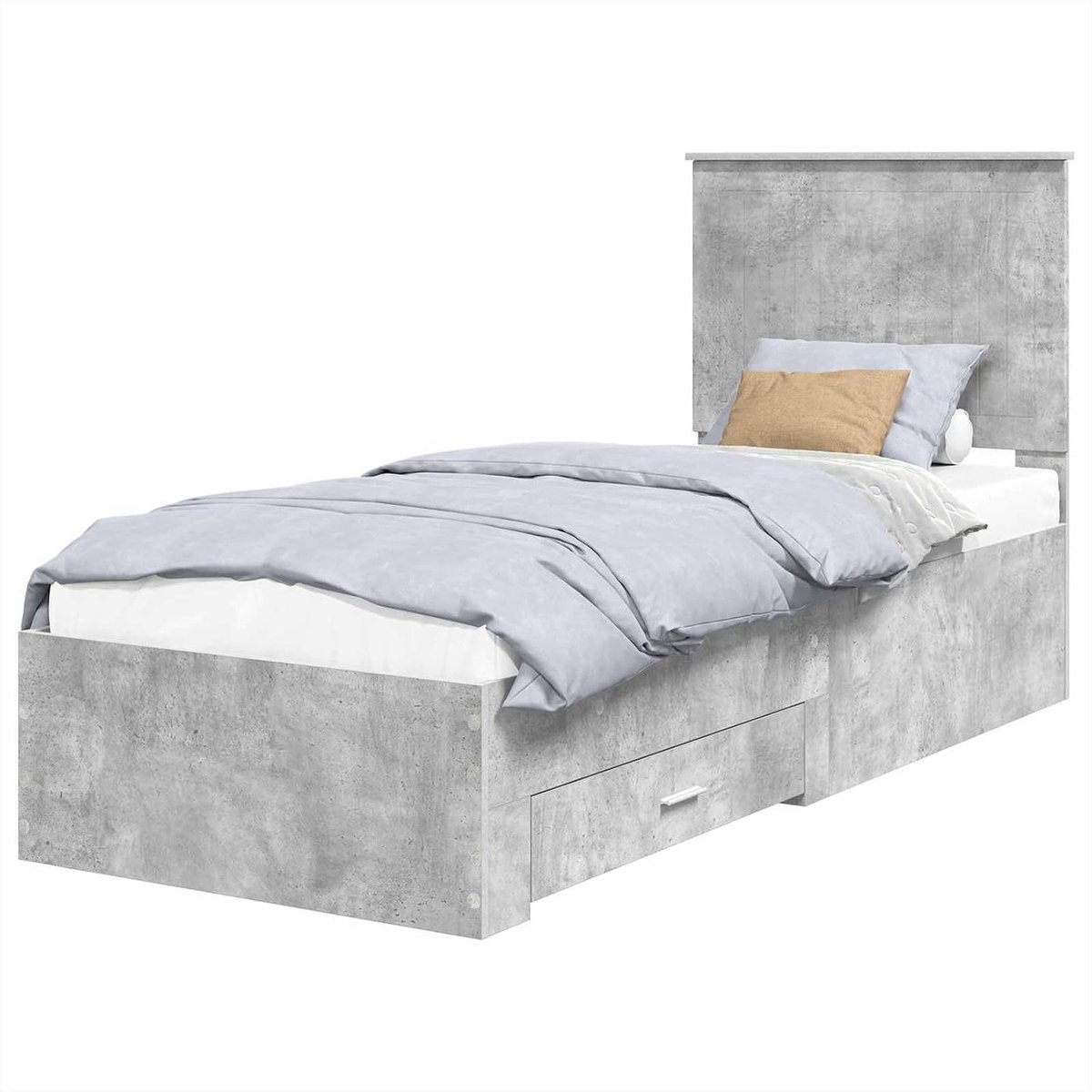 Eenpersoonsbed - Smal bed - Ruimte besparen - Met bedkast - 70 x 190 cm - Betongrijs