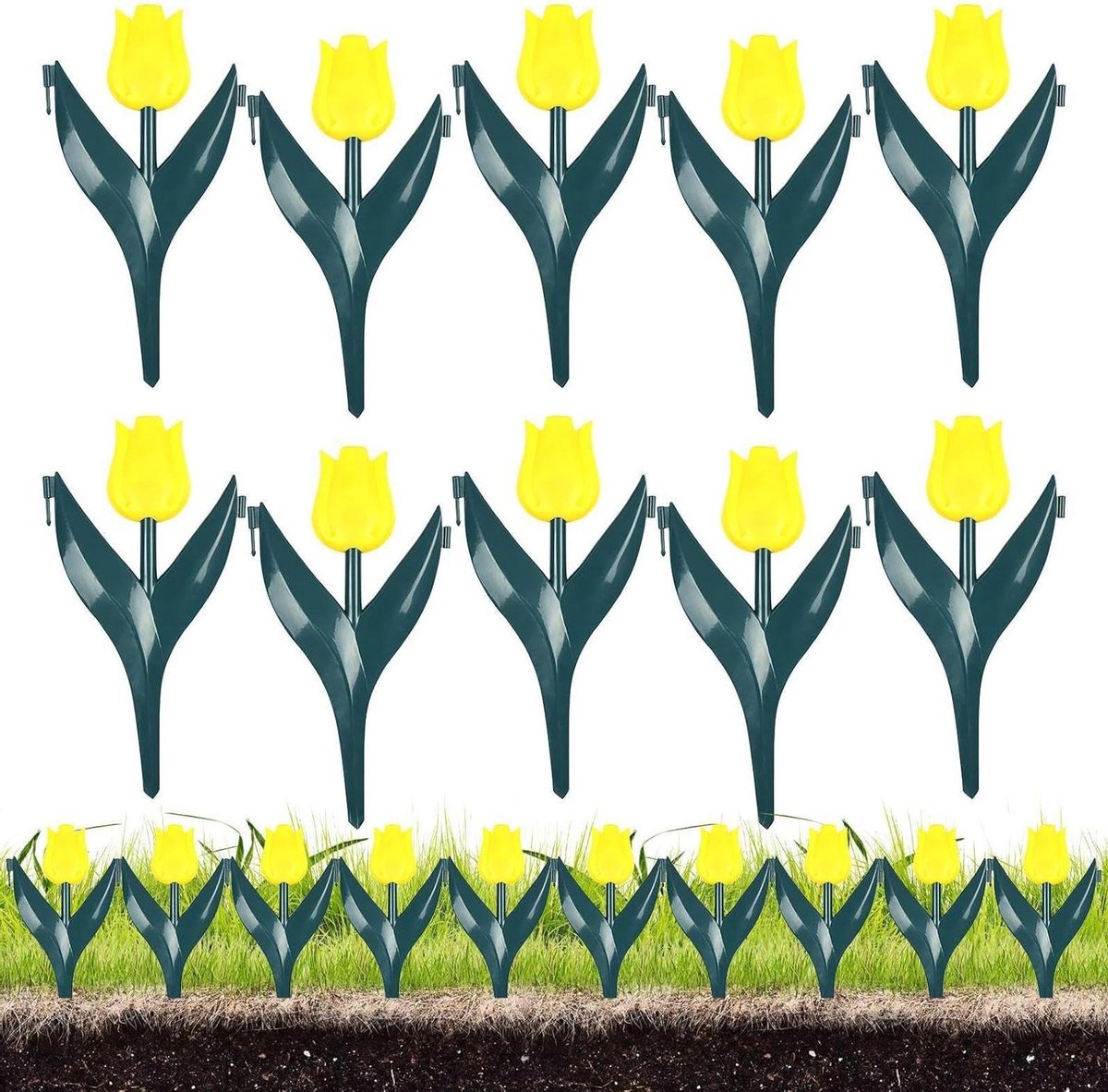 Tuinrand Bloemvormig - Bloembed afscheiding - Tuin decoreren - Bloemblok design - 10 stuks - Geel