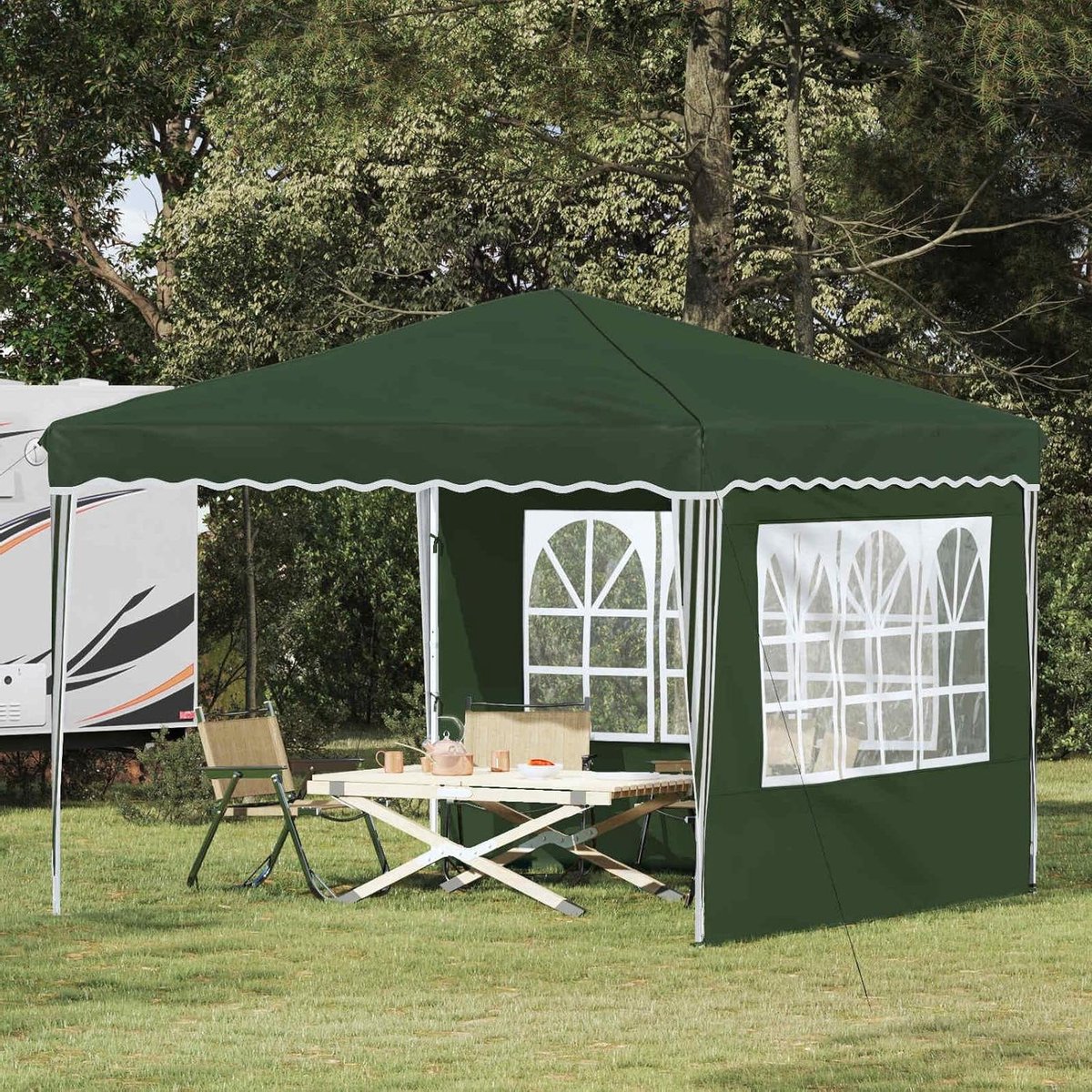 Pop-up Partytent - Feesttent Paviljoen - Buitenfeest Organiseren - In Hoogte Verstelbaar - 288 x 288 cm - Groen