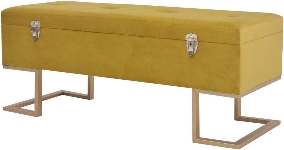 Opbergbank Fluweel - Halbank Zetel - Extra Opbergruimte - Stevige IJzeren Poten - 105 x 40 x 44 cm - Mosterdgeel