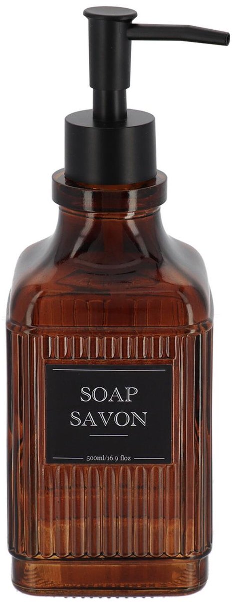 Tendance zeeppompje Paris - 500ml - bruin transparant - glas - H22 x D8 cm - zeepdispenser