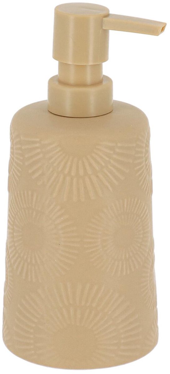 Tendance zeeppompje ethnic vibes - beige - D8 x H18 cm - 430ml - aardewerk - zeepdispenser
