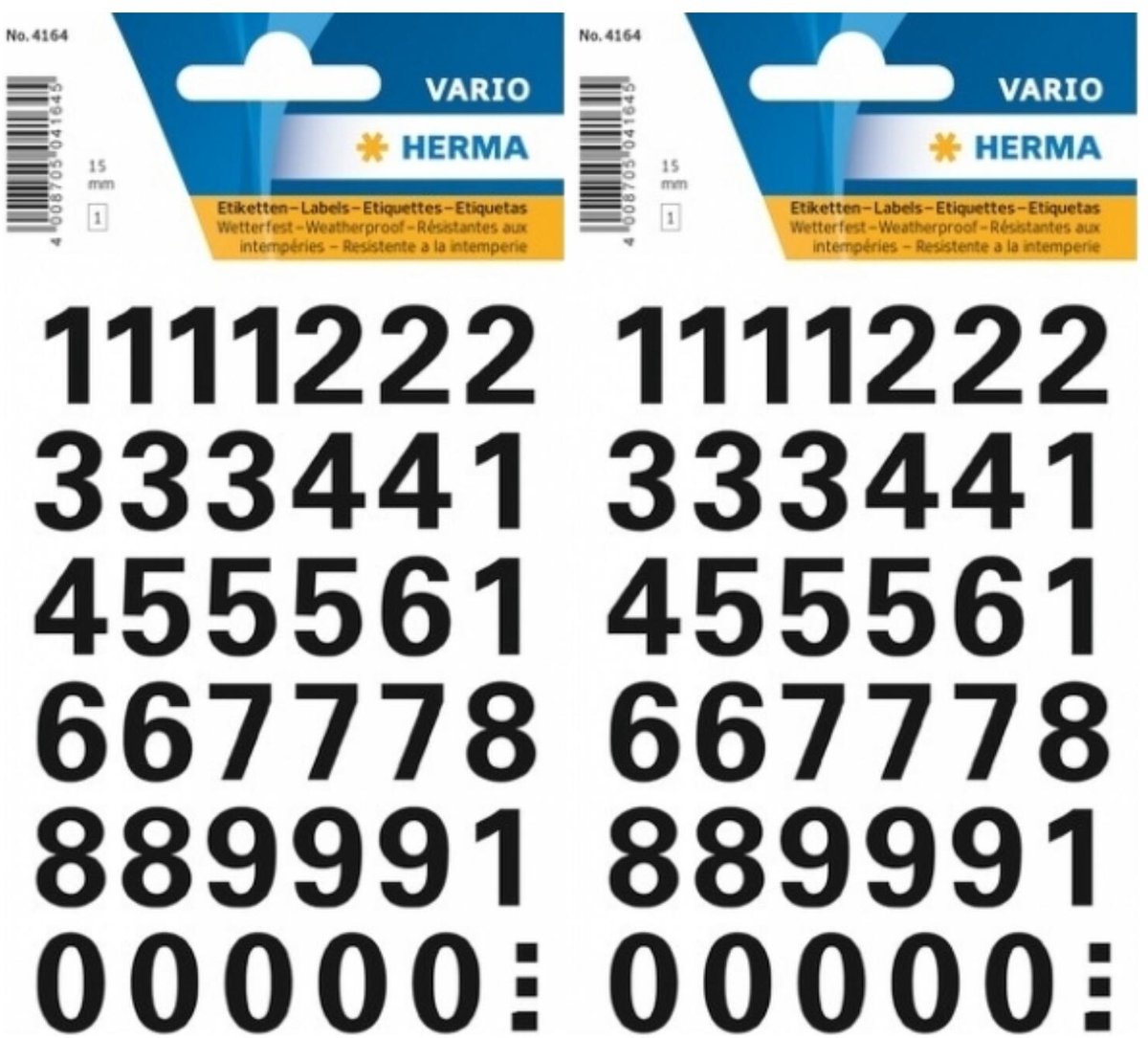 Herma Stickervel - cijfers / getallen - 0 t/m 9 - 2x vellen - zwart - 15 mm - watervast
