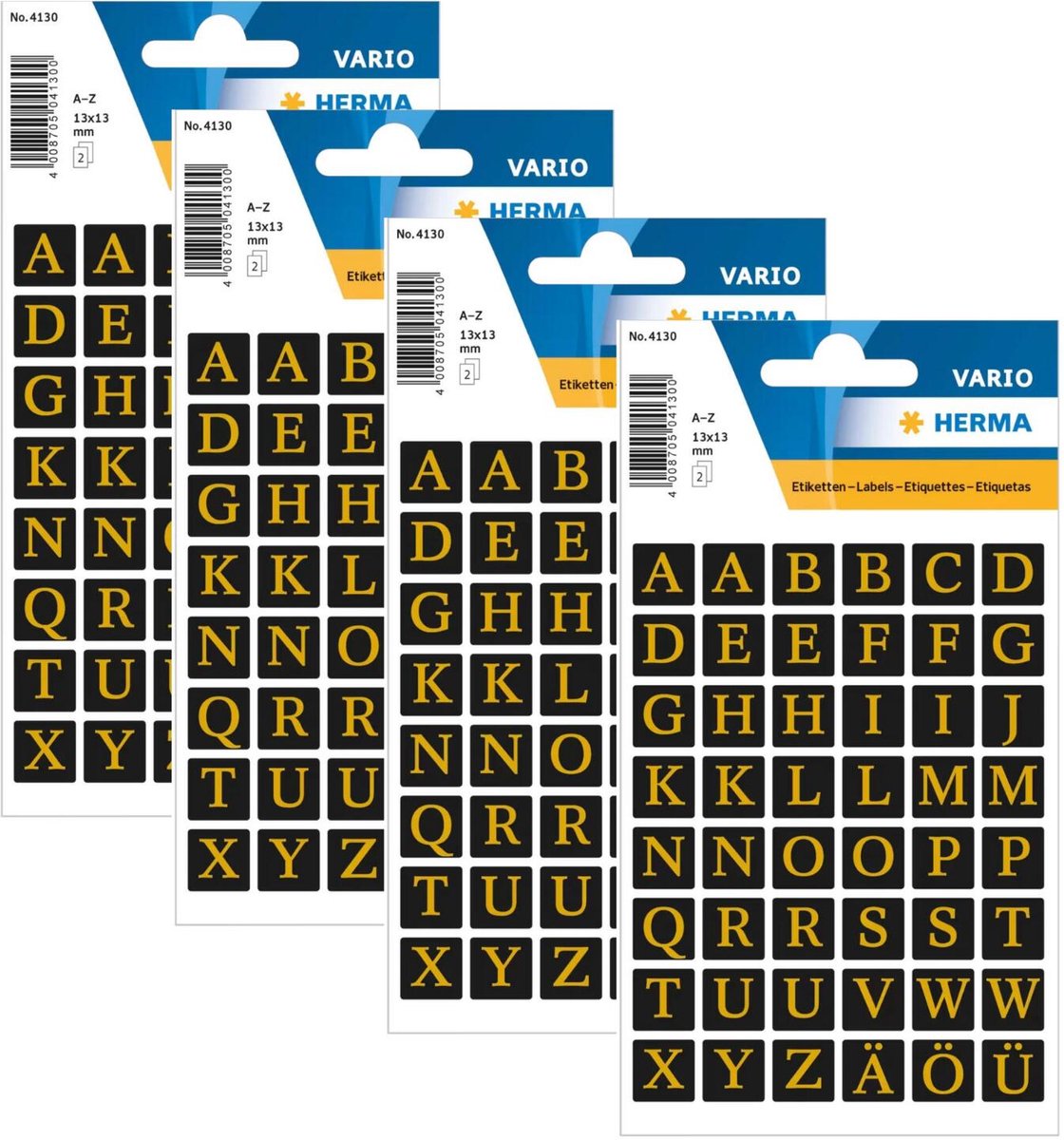 Herma Alfabet plak letters A-Z Stickers - 4x vellen - zwart / goud - 13 mm - watervast