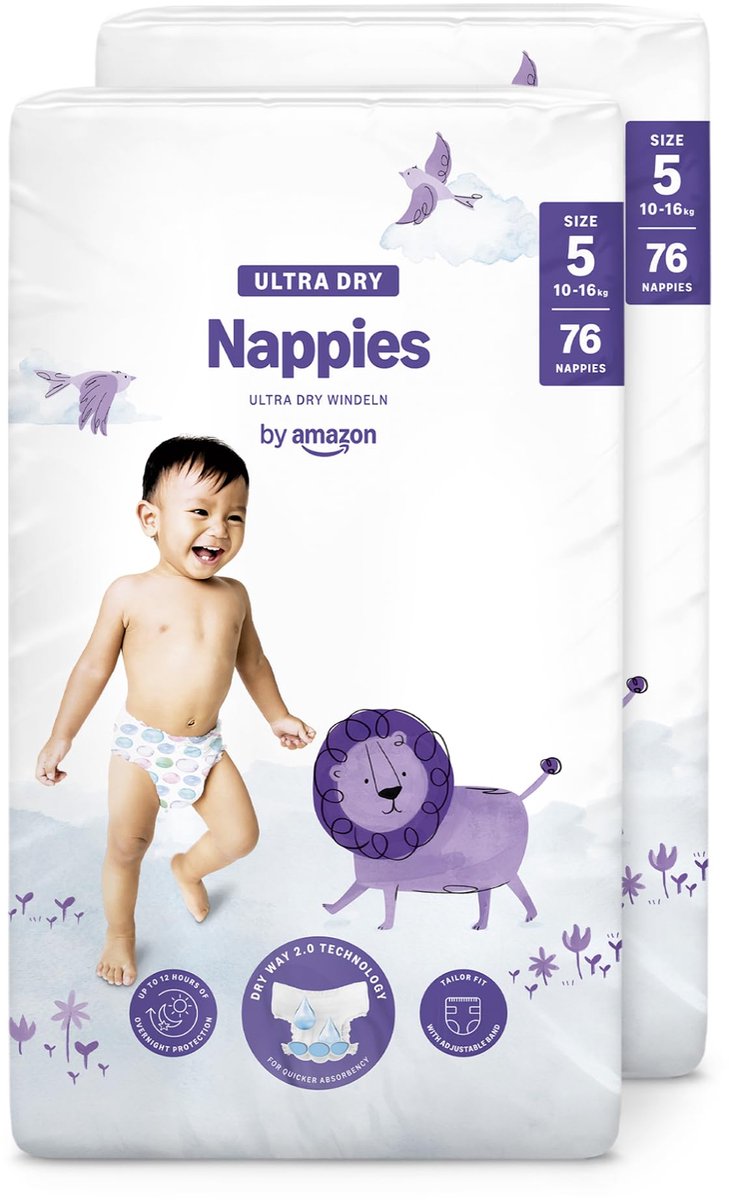 SnelShoppen - 152 Ultra-Dry Luiers Maat 5 (10-16 kg) - Nieuwe Versie, Super Absorberend, Hypoallergeen, Ideaal voor Baby's en Peuters, Comfortabele Pa