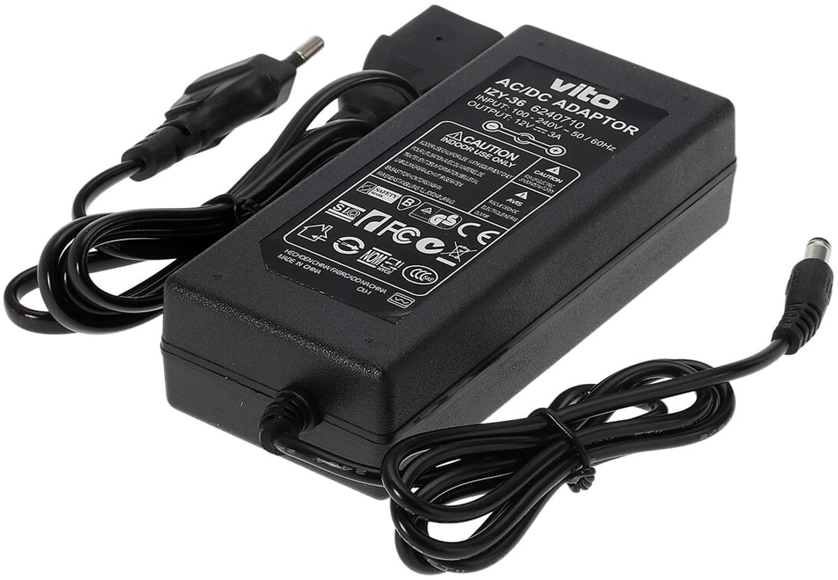 VITO Izy - LED Transformator 12V 36W 3A - Spatwaterdicht - IP44 - LED Strip Voeding 12V