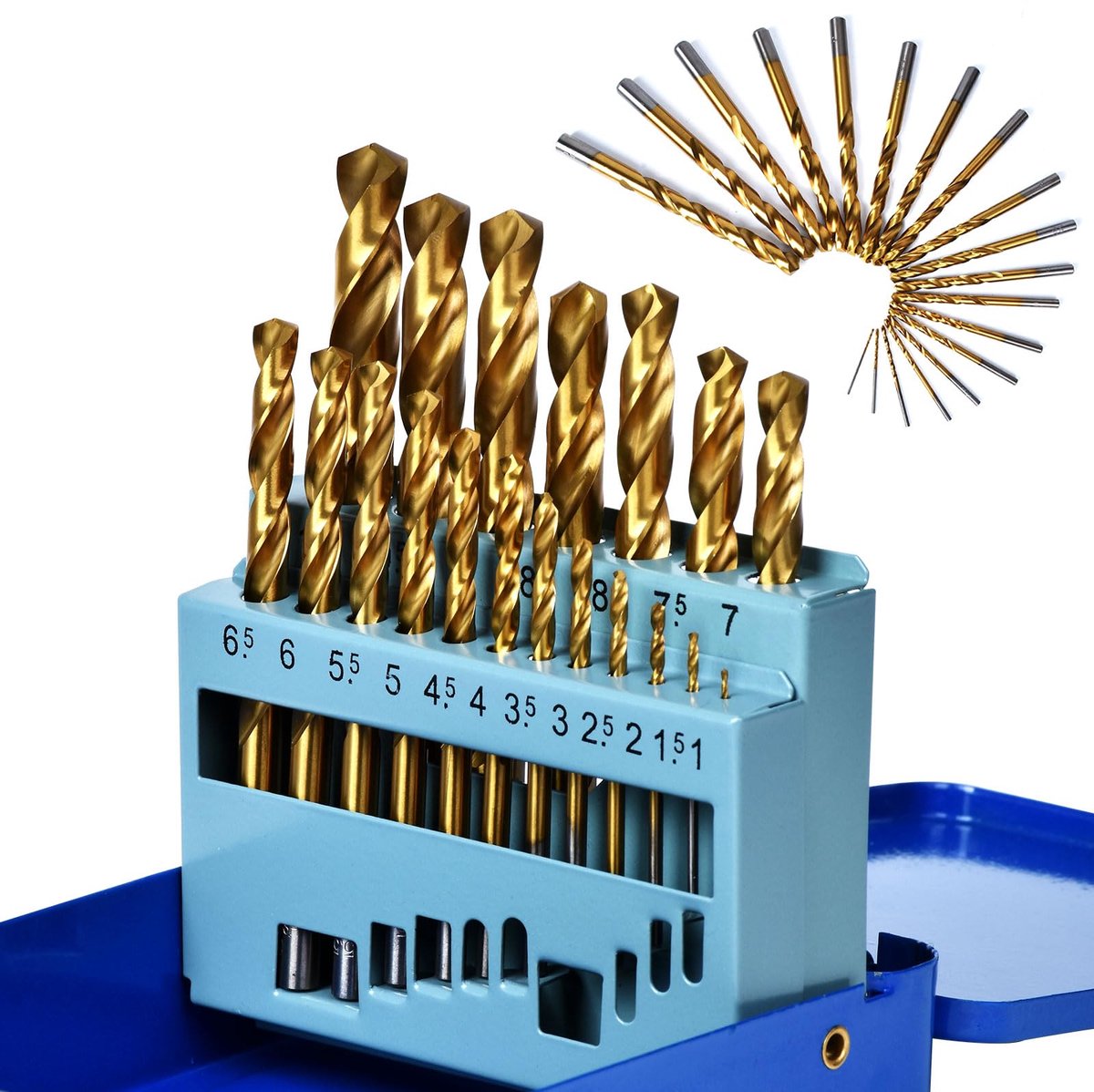 SnelShoppen - 19 stuks M35 5% Kobaltboor Set, Titanium Gecoate Metalen Boren Ø1,0 tot 10 mm, 135° Splitpuntboren met Opvouwbare Opbergdoos voor Roestv