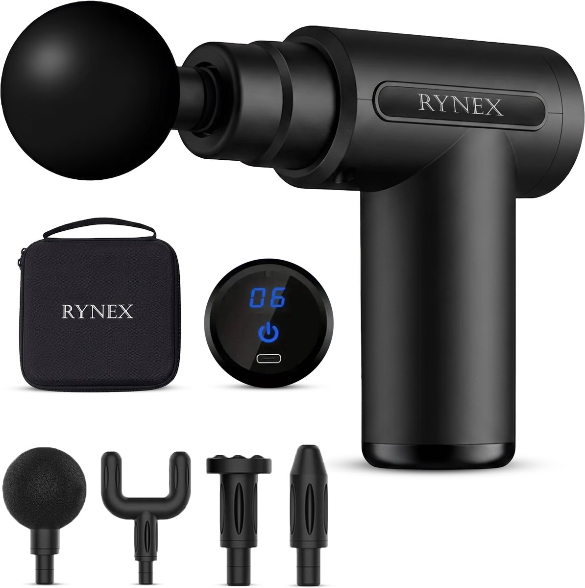 Rynex Massage Gun - 6 snelheden - 4 opzetstukken - Opbergkoffer