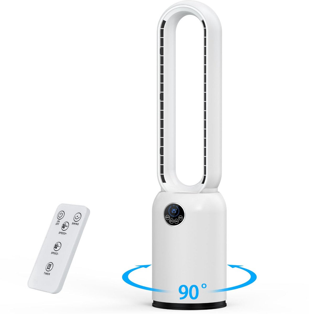 SnelShoppen - Teoryieer Torenventilator, Rotorloos, Stil met Afstandsbediening, LED-Display, 90° Oscillatie, 24 Instellingen, 12-Uurs Timer, Zuilventi