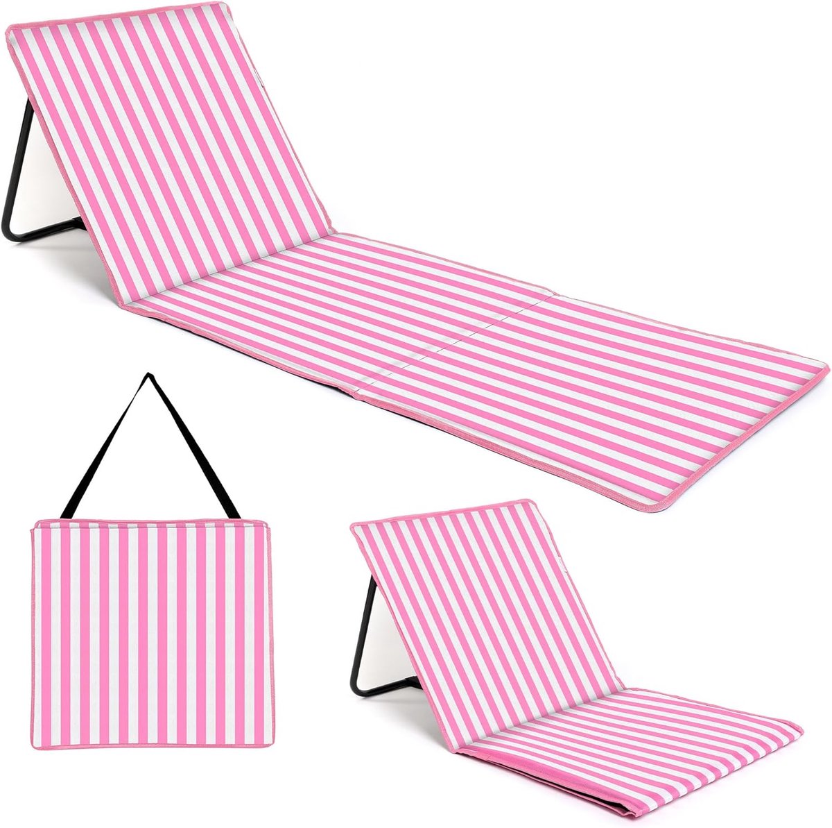 SnelShoppen - Opvouwbare Lichtgewicht Strandmat met Verstelbare Rugleuning - Draagbare Zonnebaden Fauteuil voor Camping, Tuin, Vakantie, Festivals - R