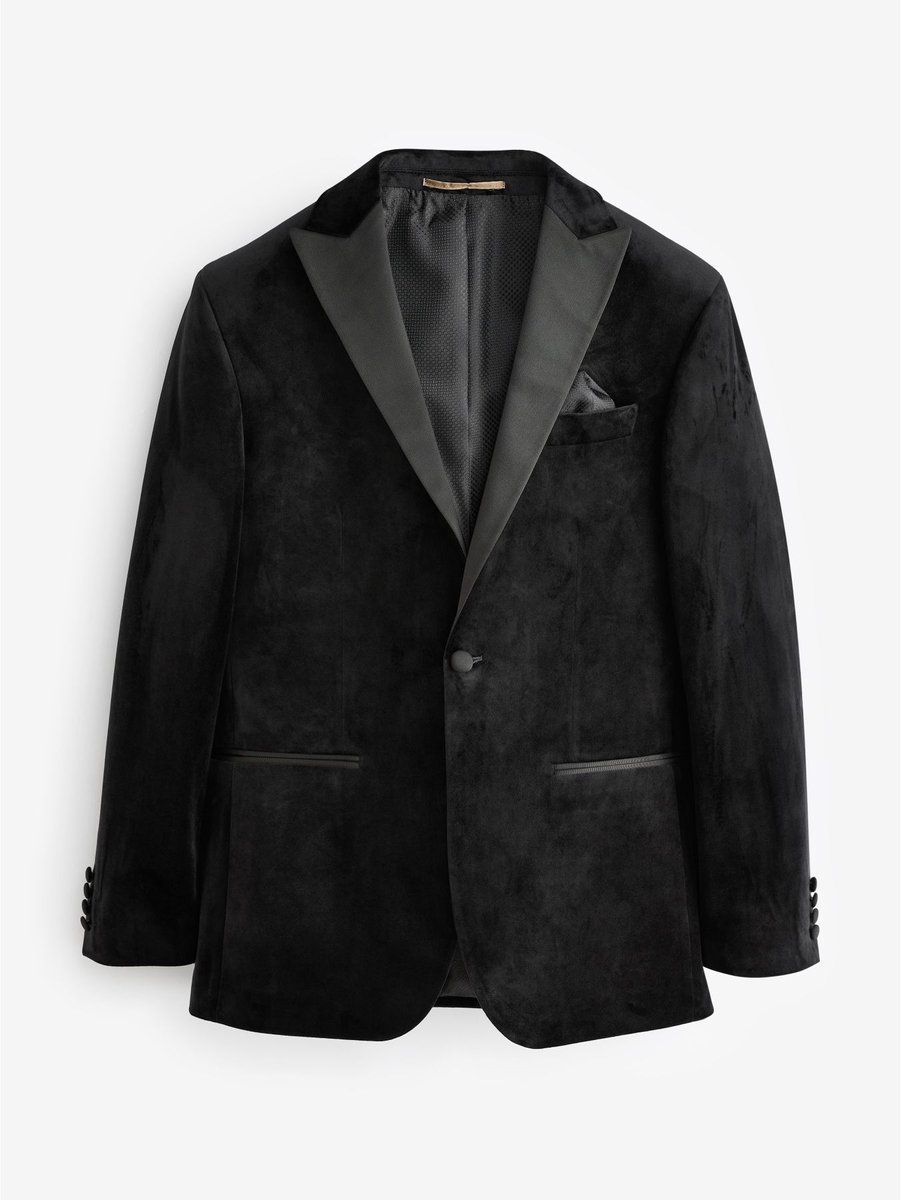 Next - Heren - Normale Pasvorm - Fluwelen blazer - Regular - Zwart
