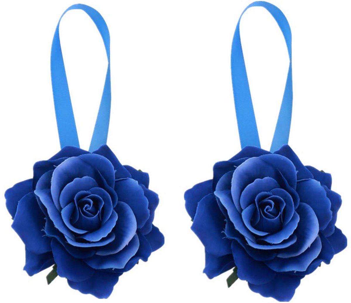 Dailygoods - 2 Stuks Gordijn Gesp met Magneten - Blauwe Bloem voor Raamgordijn 40cm