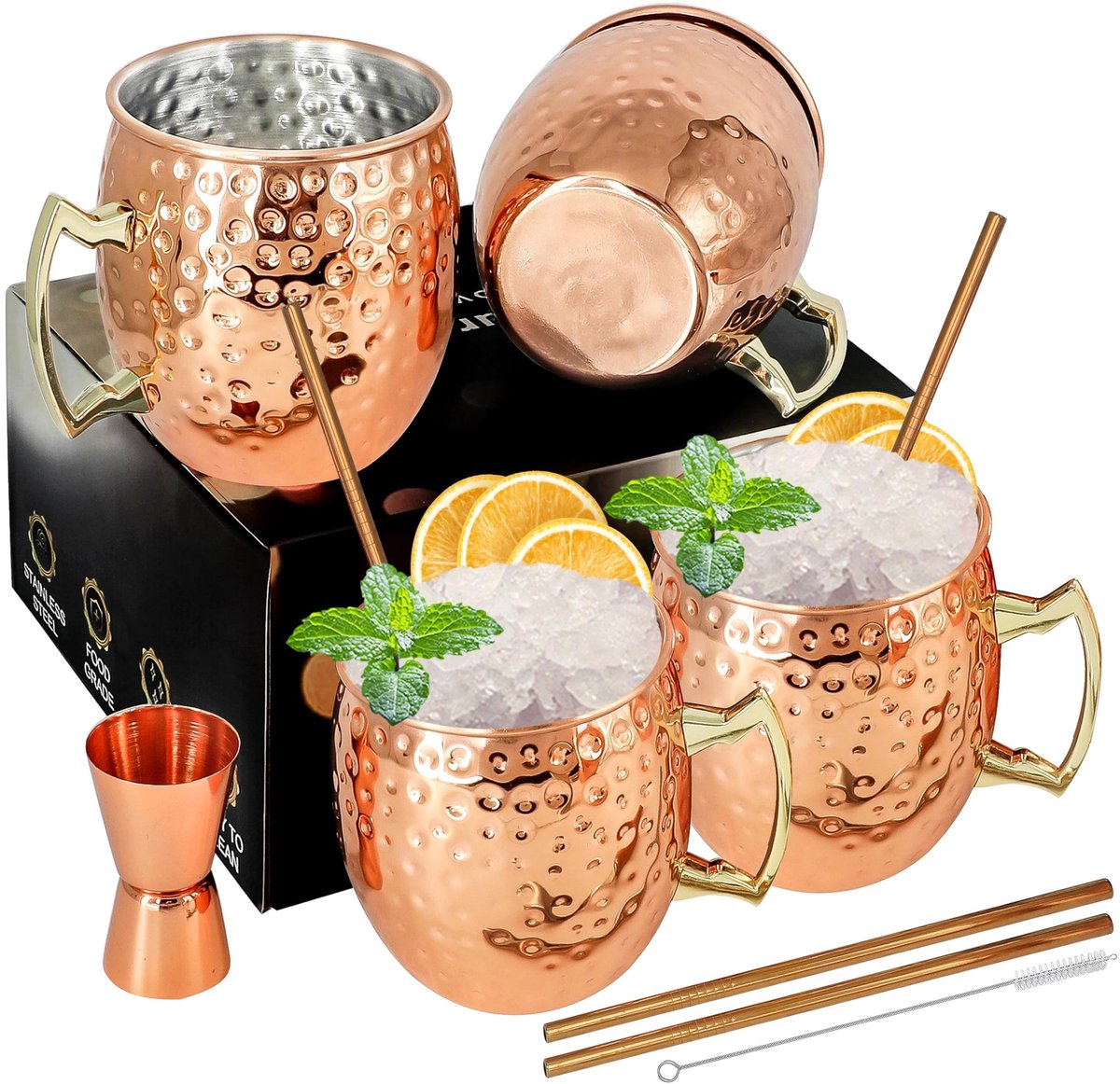 Dailygoods - Moscow Mule Koperen Beker Set met 4 Premium Koperen Bekers 540ml