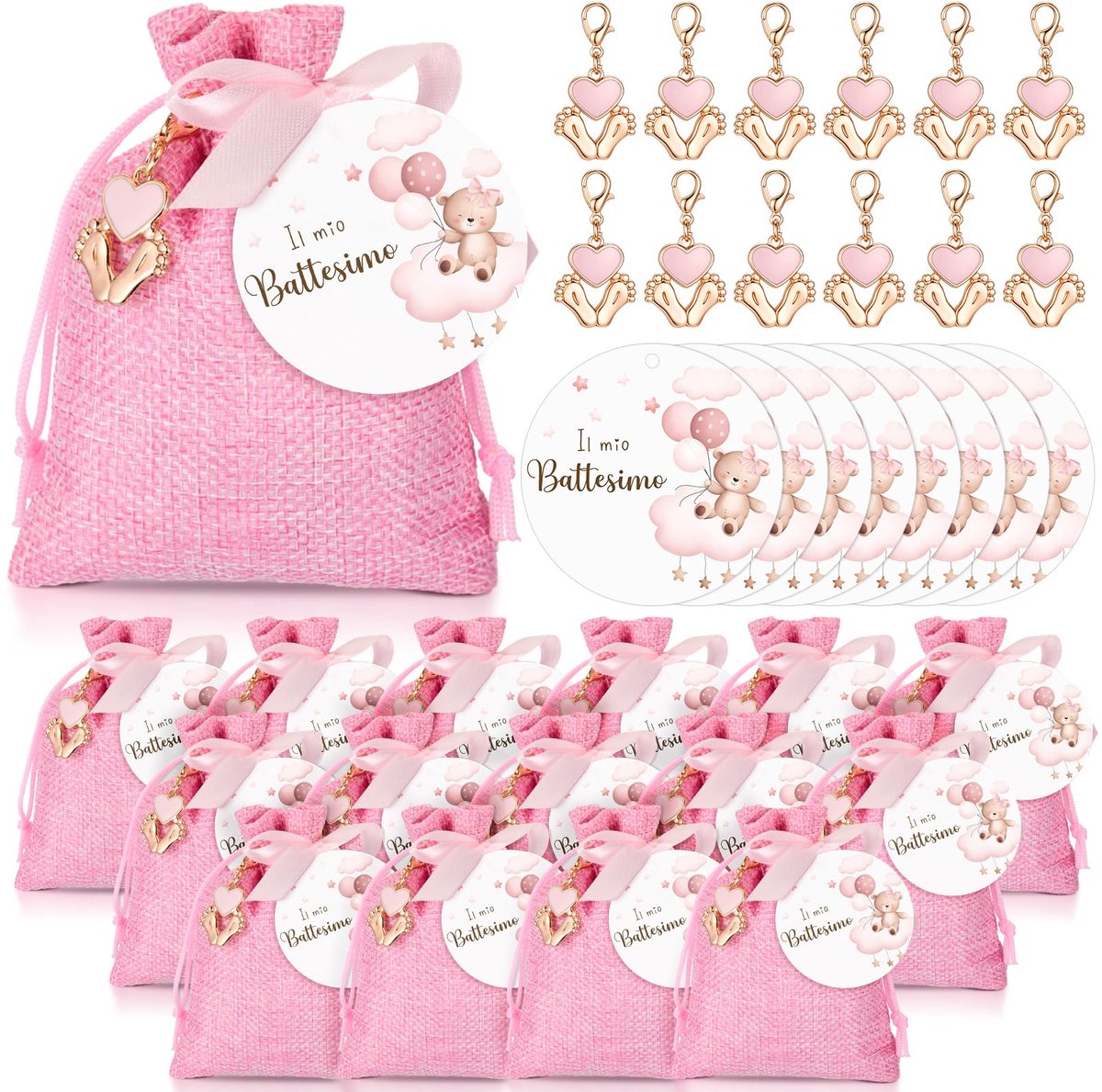 Dailygoods - 30 Delige Babyshower Cadeauset met Doopkaartjes en Sleutelhangers