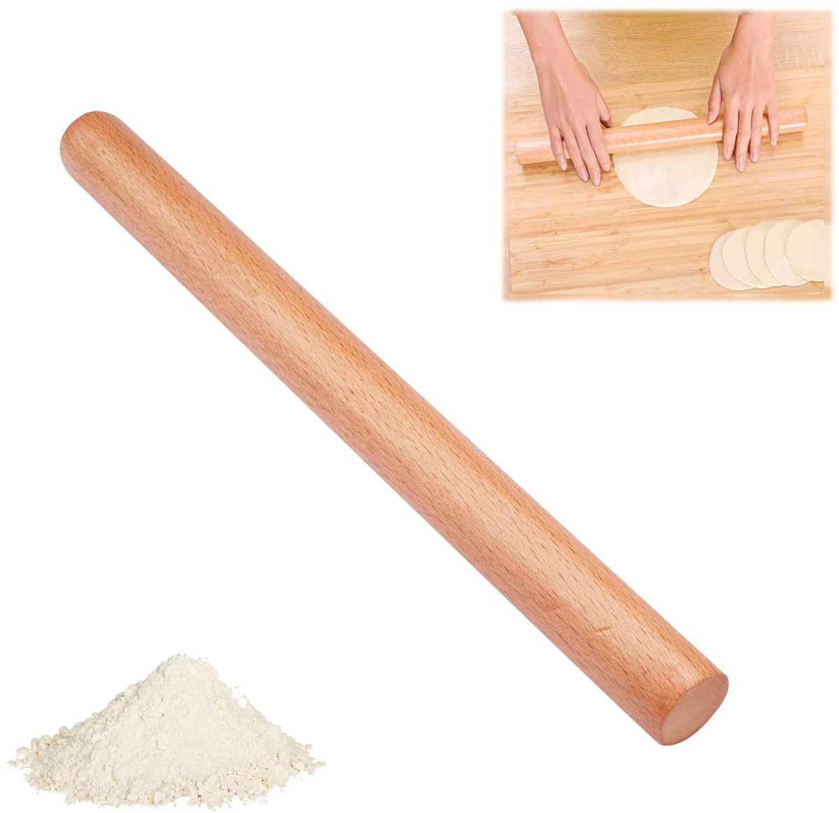 Dailygoods - Houten Deegroller van Beukenhout zonder Handvat voor Taarten en Brood