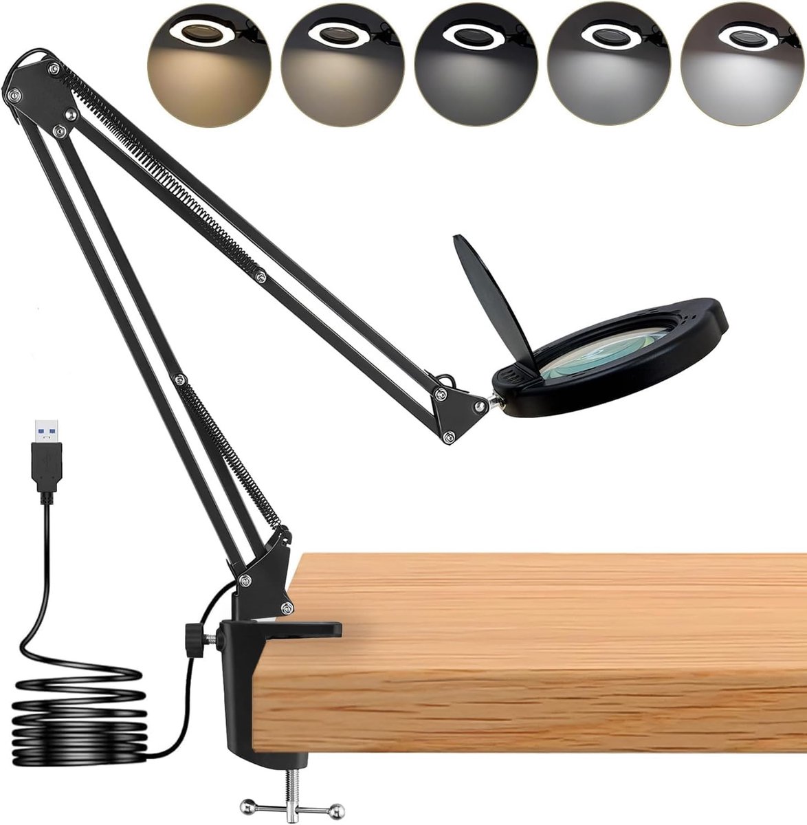 Dailygoods - Vergrootglas met Licht - 15X Vergrotende Lamp met Klem en LED