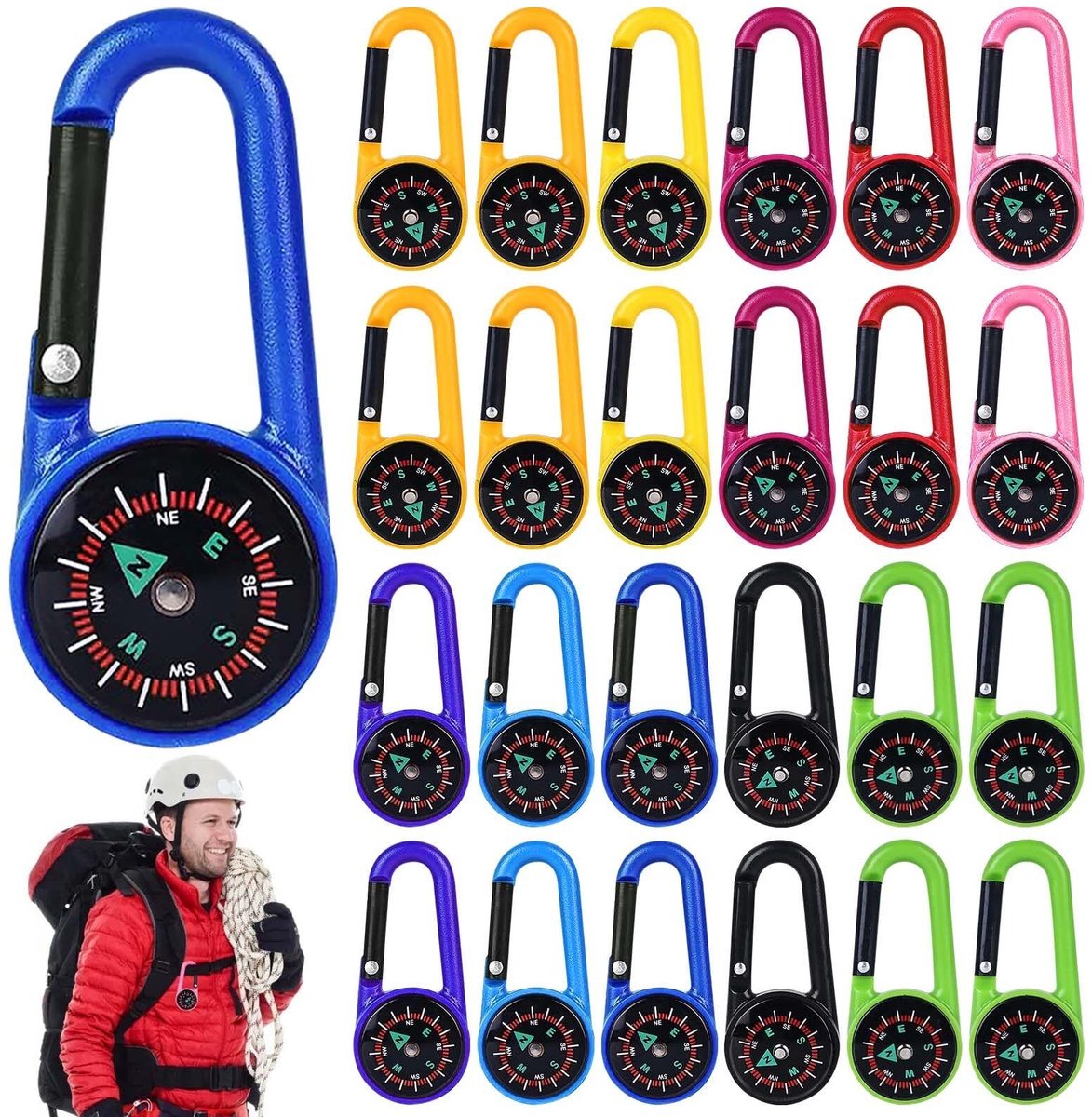 Dailygoods - Set van 24 Mini Compassen met Carabiner - Perfect voor Avonturen