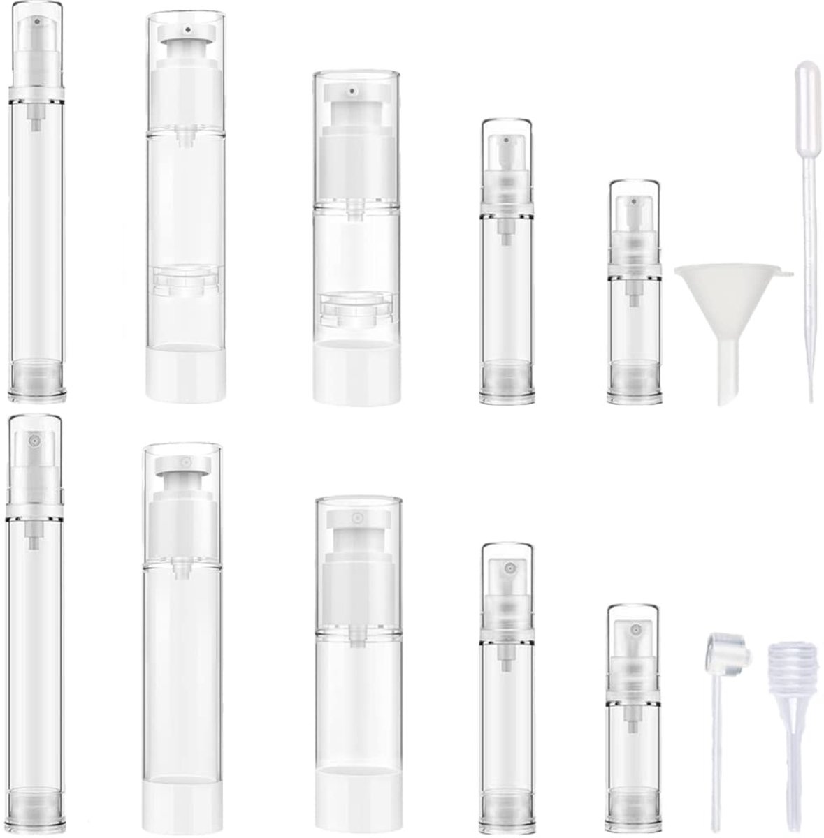 Dailygoods- Vacuüm Cosmetische Containers 10 Stuks - Airless Pompflessen - Navulbare Flessen - Reizen - 5ML/10ML/15ML - Kunststof - Reistuitjes