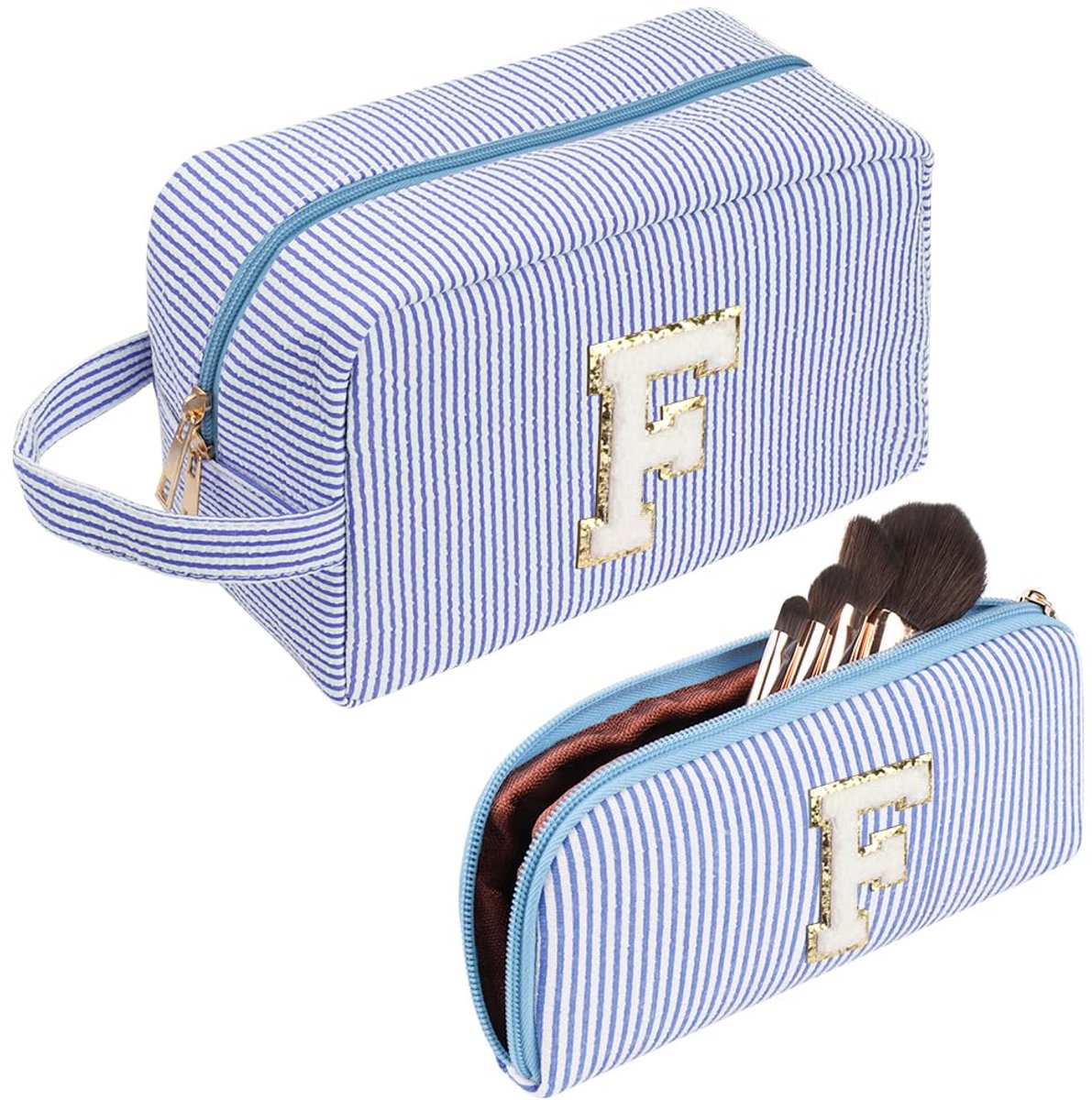 Dailygoods - Beauty Case & Makeup Bag Blauw met Initialen - Perfect Cadeau voor Vrouwen