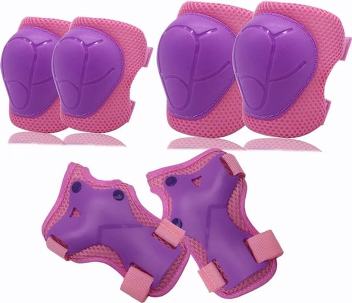Roze-paars - M Kinderbeschermingsset - Kniebraces voor inline skaten - Kinder- en volwassenenbeschermingsset [verpakking van 6 stuks] - Ideale grote kniebraces (paars-paars)