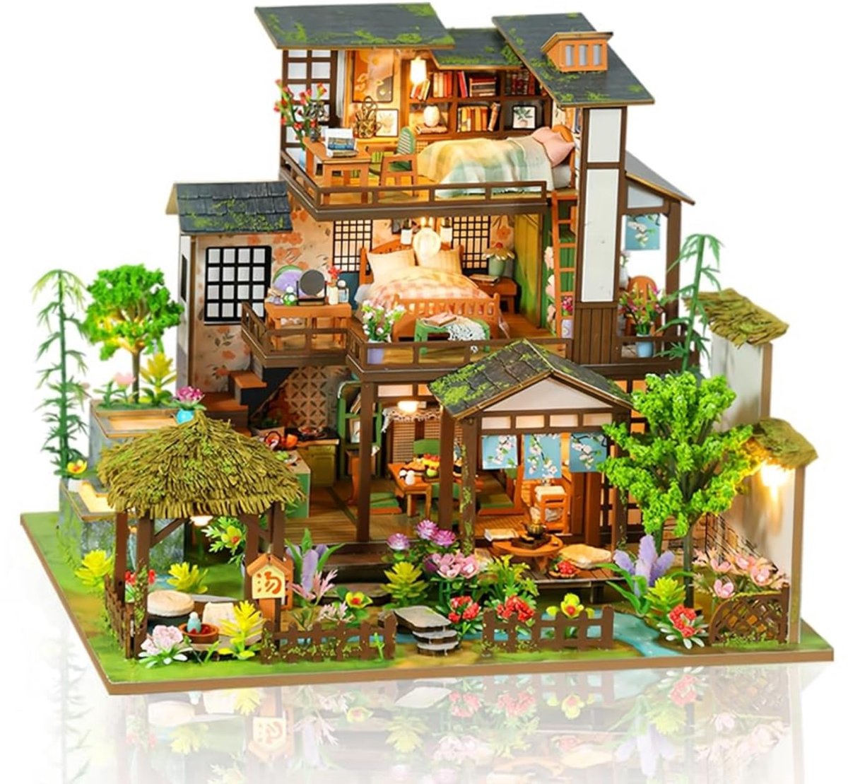 Dailygoods - Miniatuur Poppenhuis Kit met LED - Houten Handwerk voor Volwassenen