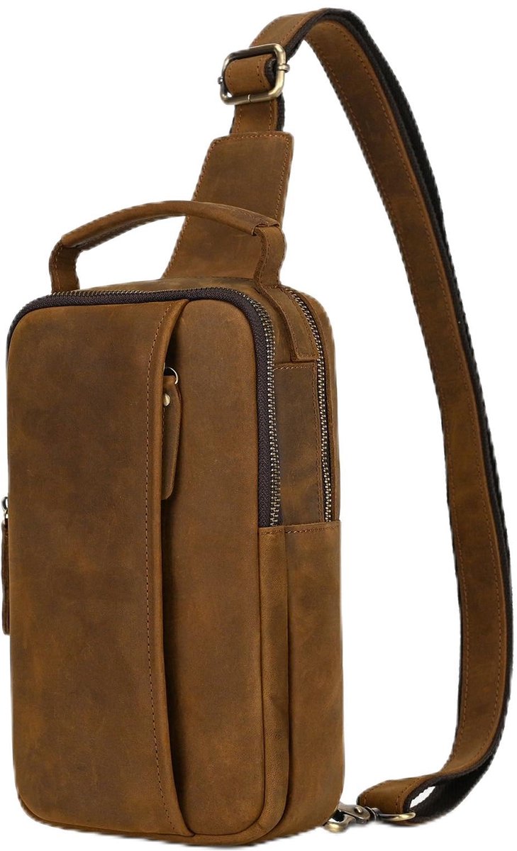 Dailygoods - Sling Bag Leer Schoudertas - Retro Rugzak voor Mannen in Lichtbruin