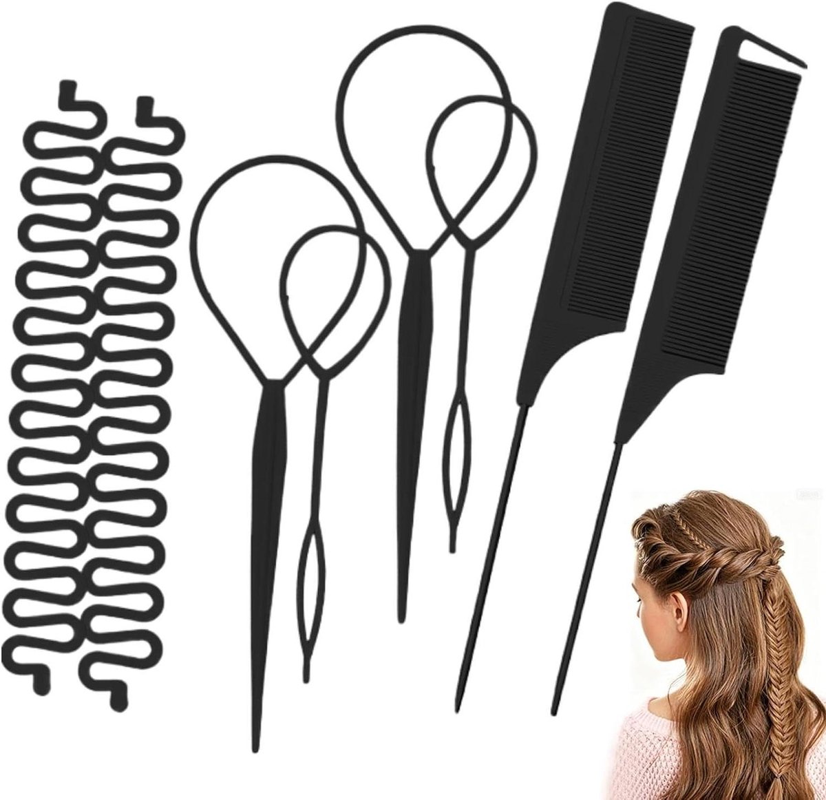 Haarstyling Accessoires - Vlecht Tool - Snel Kapsels Maken - Antislip Ontwerp - 24 x 8 x 1 cm - Zwart