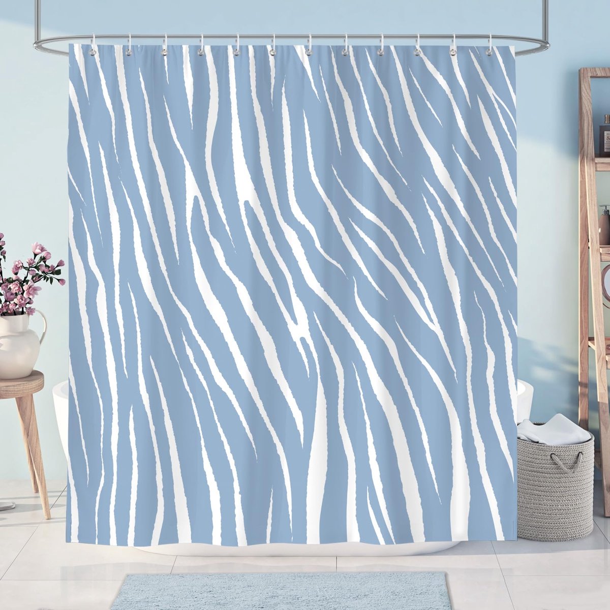 Dailygoods - Blauw Gestreepte Douchegordijn 180x180cm met 12 Haakjes