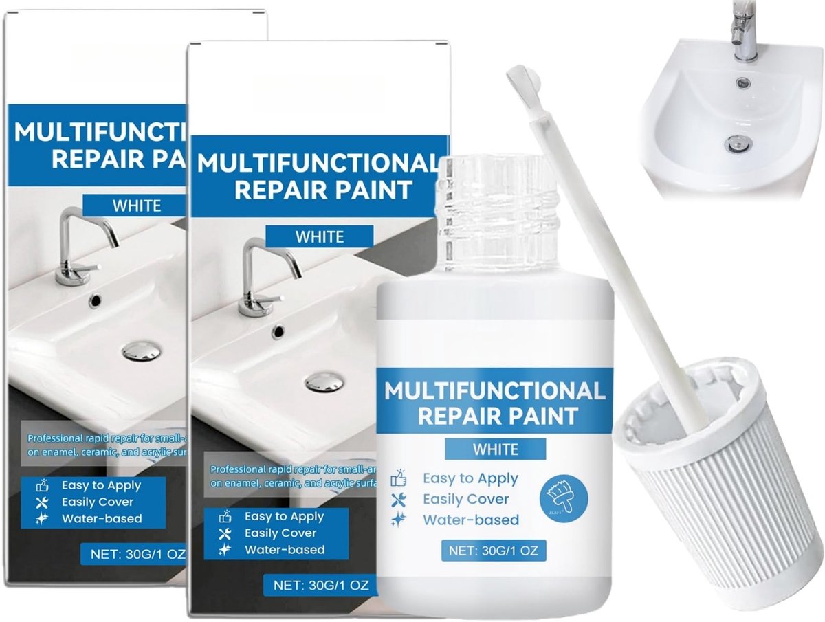 Dailygoods- Badkuipverf Waterdicht - Multifunctionele Retoucheerverf - Set van 2 Blikjes - 30 g per Blikje - Glanzend - Eenvoudig in Gebruik