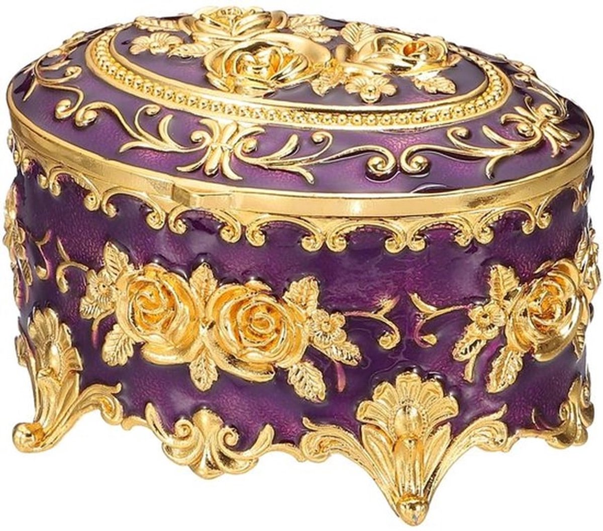 PATIKIL Vintage metalen juwelendoos, ovale snuisterij organizer doos sieraden opbergdoos voor ring oorbellen ketting, kaptafel, bruiloft verjaardagscadeau huisdecoratie, vrouwen meisjes, paars