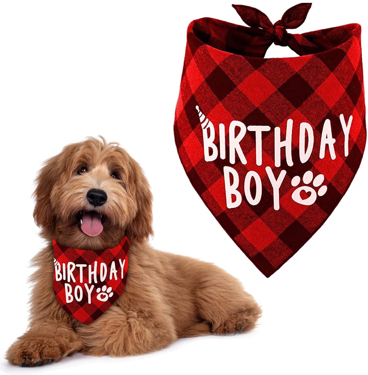 Dailygoods - Verjaardagsbandana voor Honden met Ruitpatroon in Rood