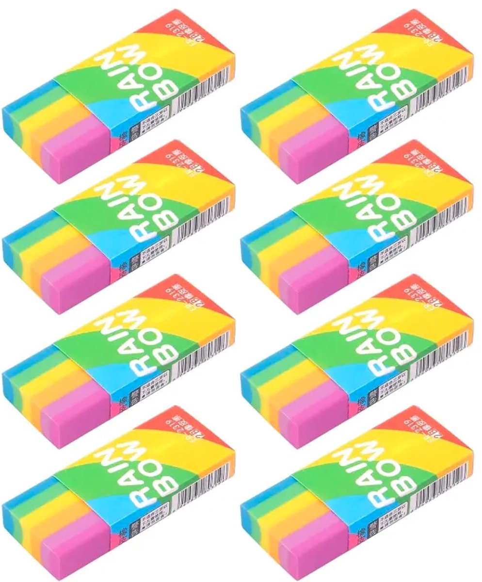 Dailygoods - Regenboog 2B Gummen voor Kinderen - Set van 8 Stuks, Ideaal voor School en Kantoor