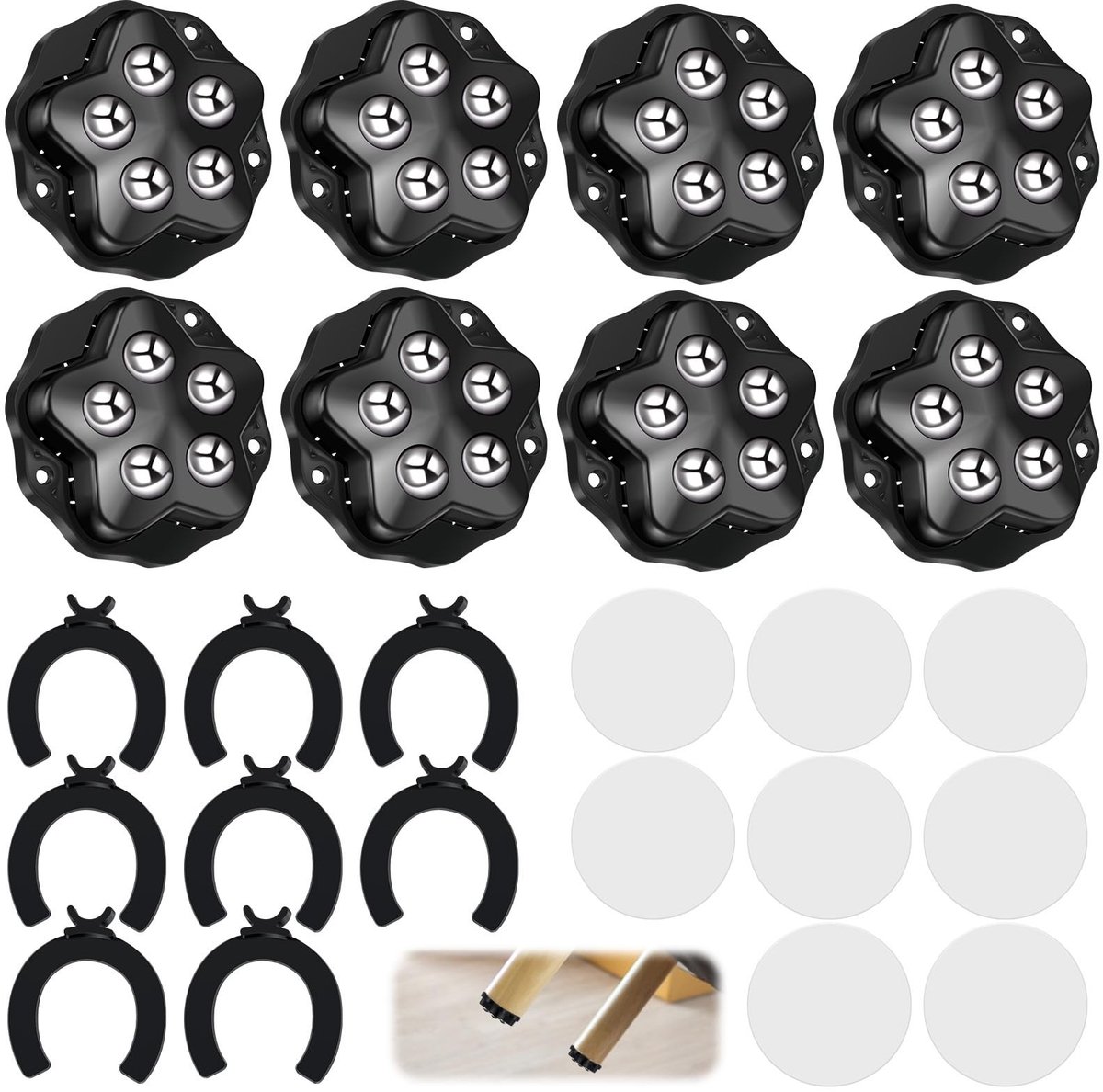 Dailygoods - Kogelwielen voor Meubels - 8 Stuks met Rem en 360 Graden Rotatie